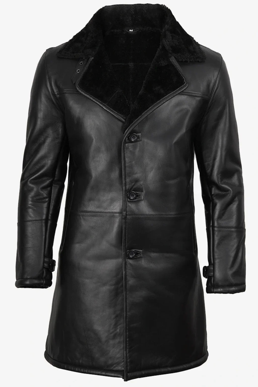 Sowachi Men's 3/4 Length Black Sheepskin Leather Shearling Coat