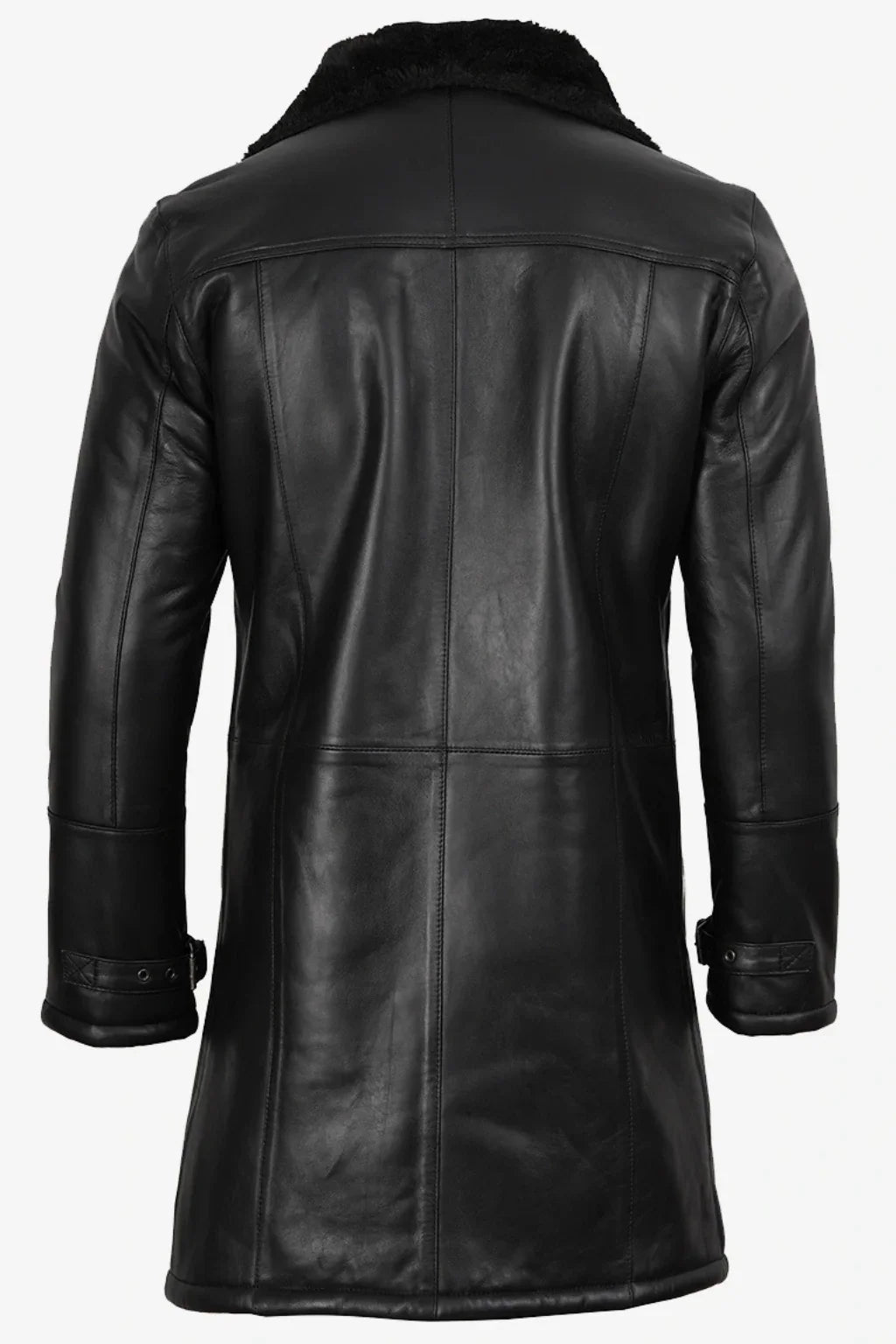 Sowachi Men's 3/4 Length Black Sheepskin Leather Shearling Coat