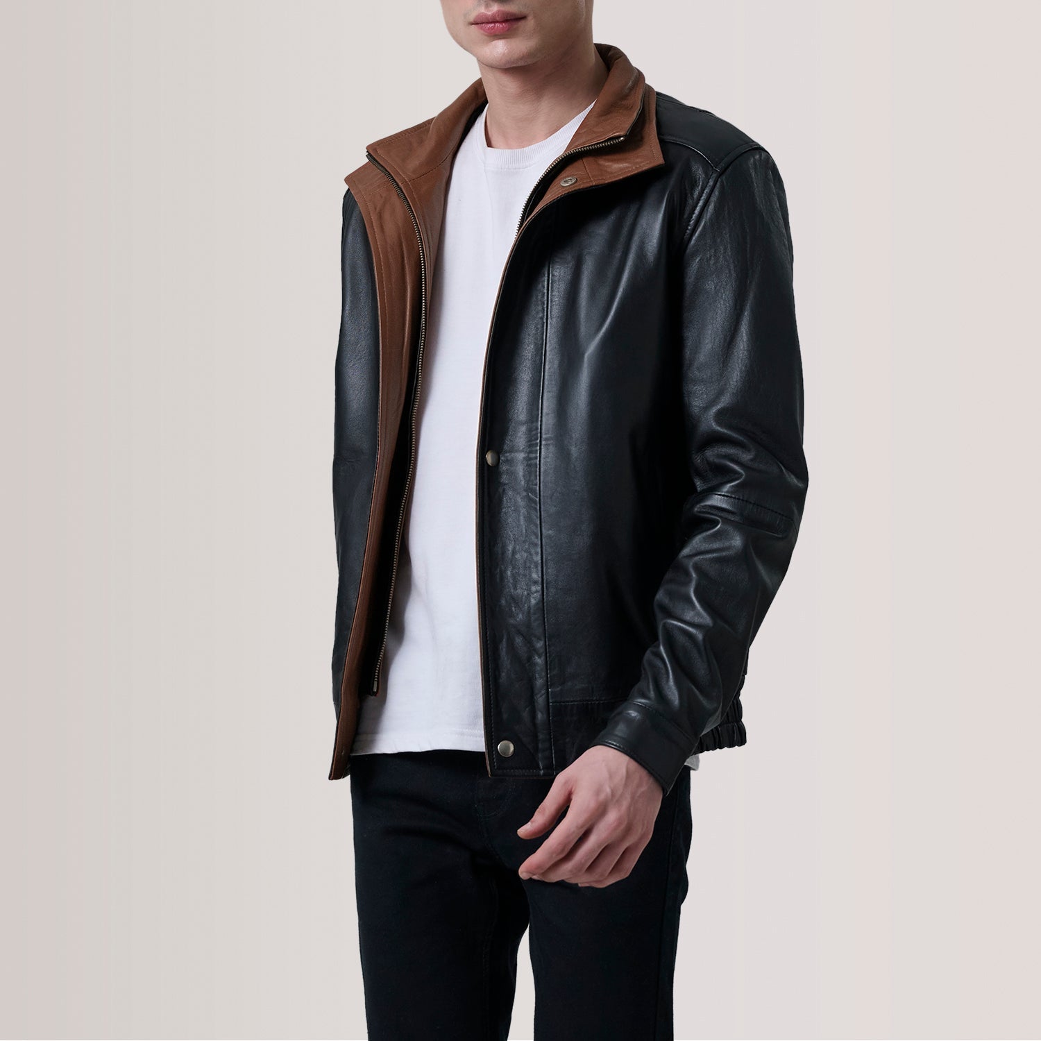 Sowachi Alfred Black Leather Bomber Jacket