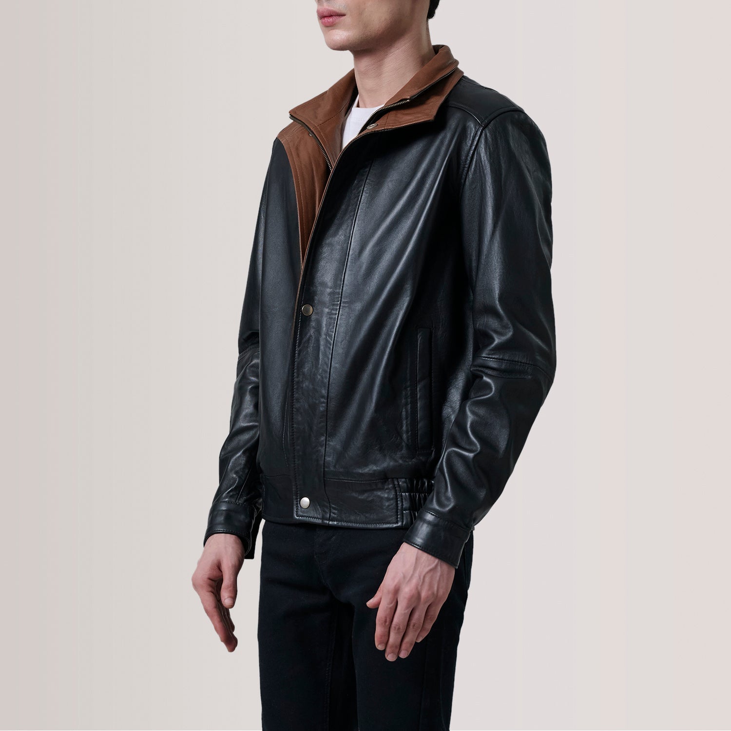 Sowachi Alfred Black Leather Bomber Jacket