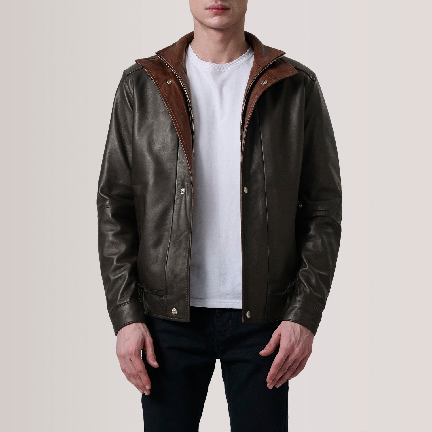 Sowachi Alfred Brown Leather Bomber Jacket