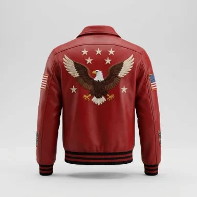 Sowachi Men's American Flag Red Sheepskin Leather Jacket