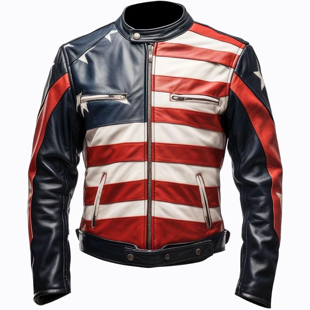 Sowachi Men's American Pride Sheepskin Leather Motorcycle Jacket