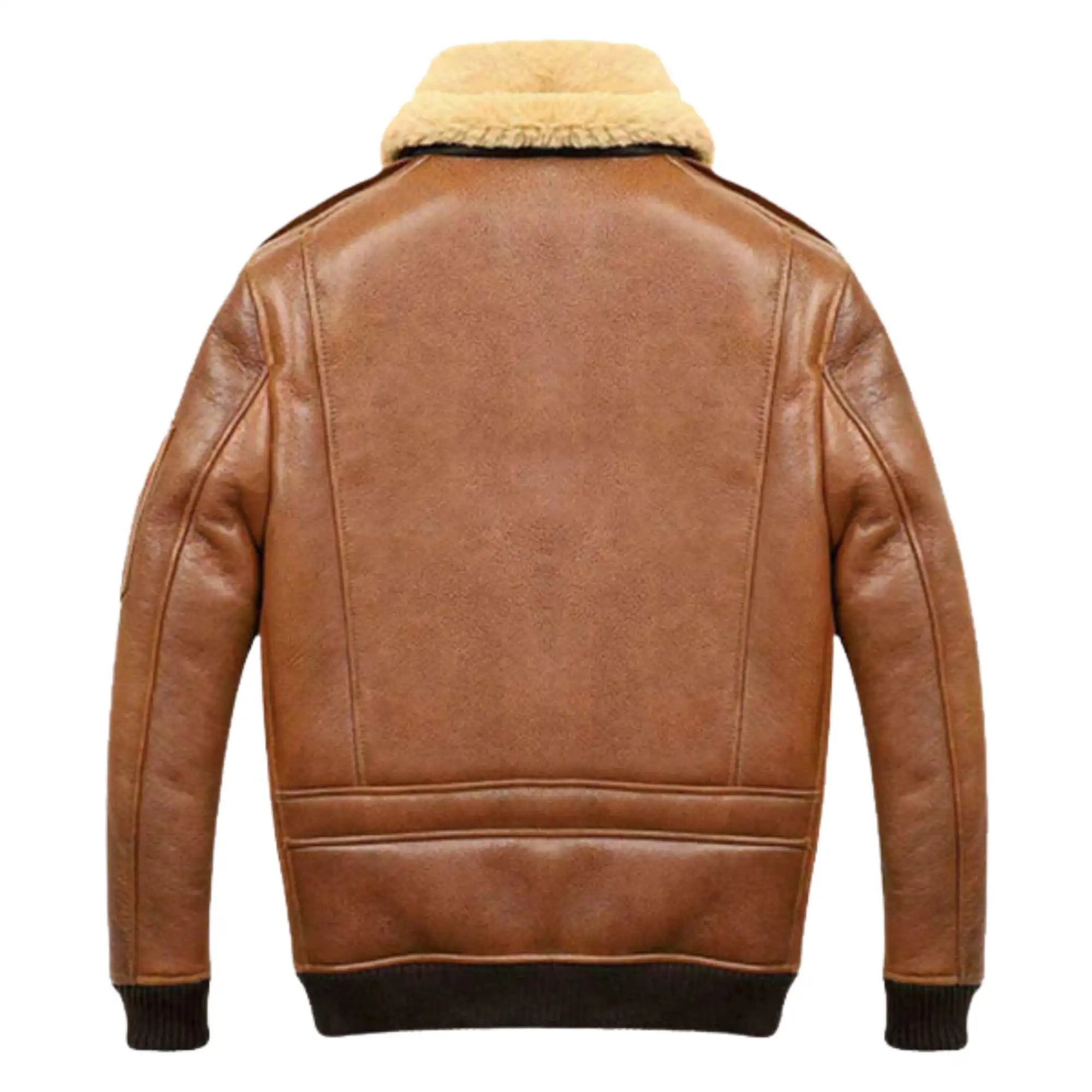 Sowachi Men’s Aviator Camel Brown B2 Fur Shearling Leather Jacket