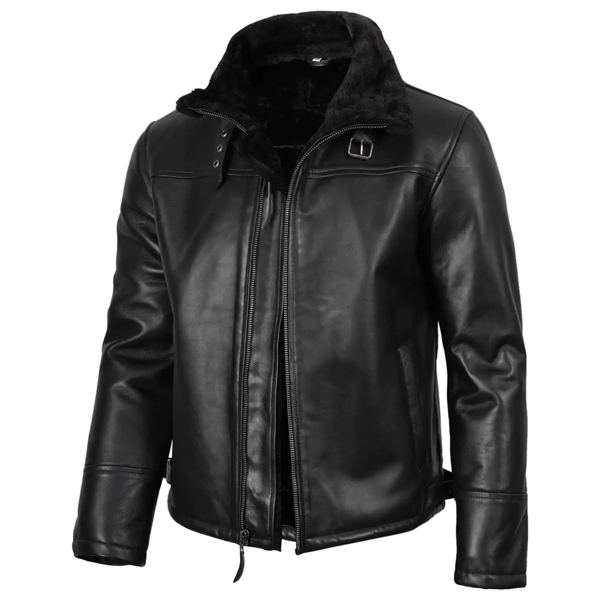 Sowachi Neldric - Men's Bomber Black Shearling Leather Jacket