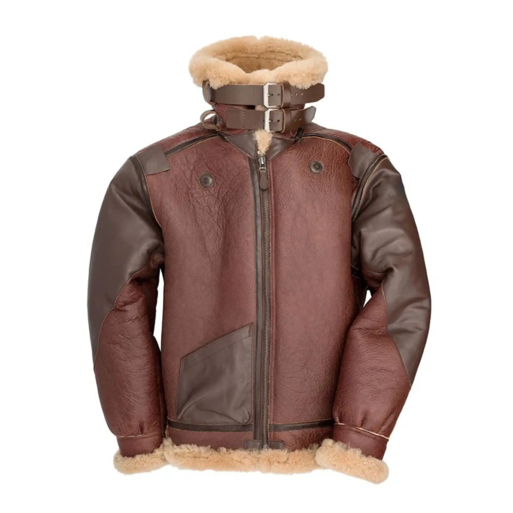 Sowachi Men's B3 Bomber Style Brown Shearling Leather Jacket
