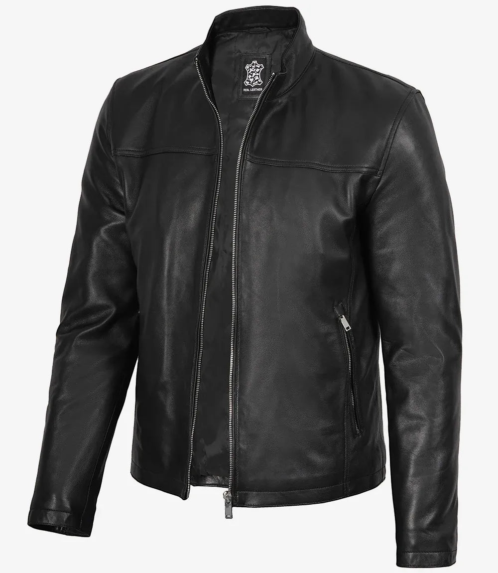 Sowachi Men's Biker Style Black Leather Jacket