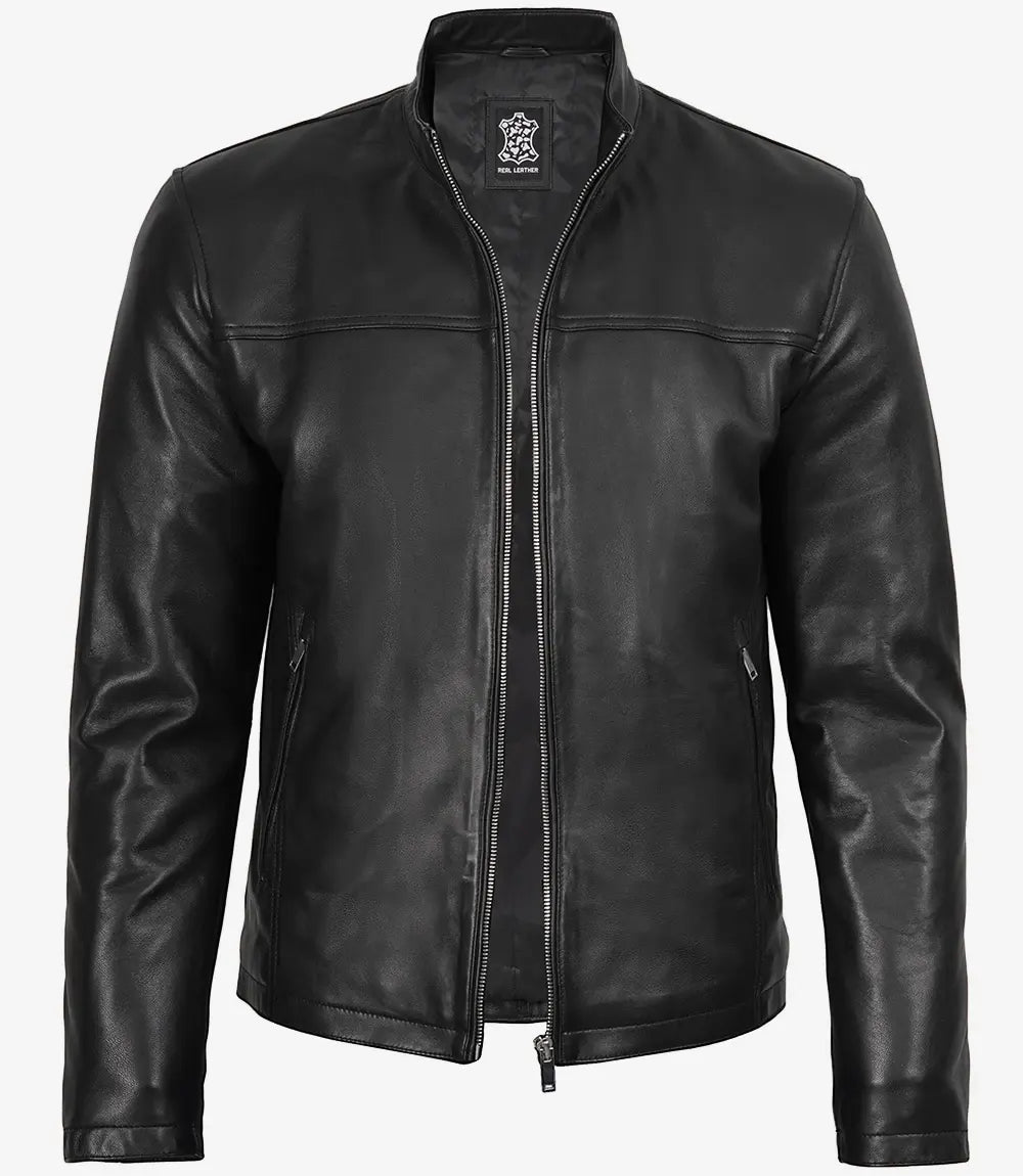 Sowachi Men's Biker Style Black Leather Jacket