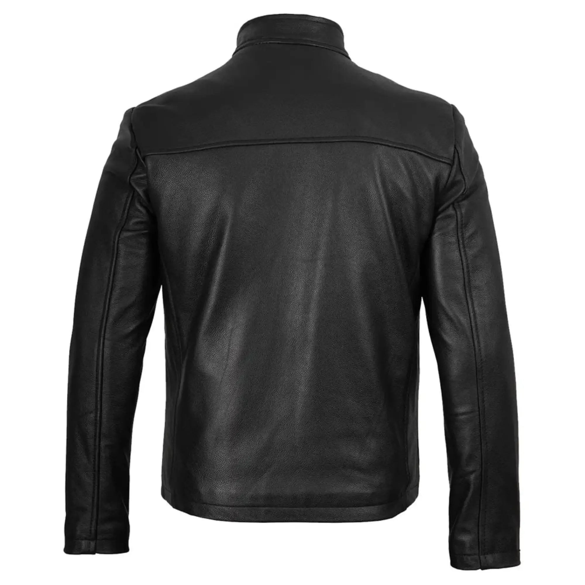 Sowachi Men's Black Cowhide Leather Cafe Racer Jacket