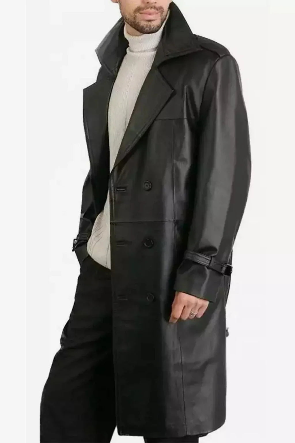 Sowachi Men's Long Length Black Sheepskin Leather Coat