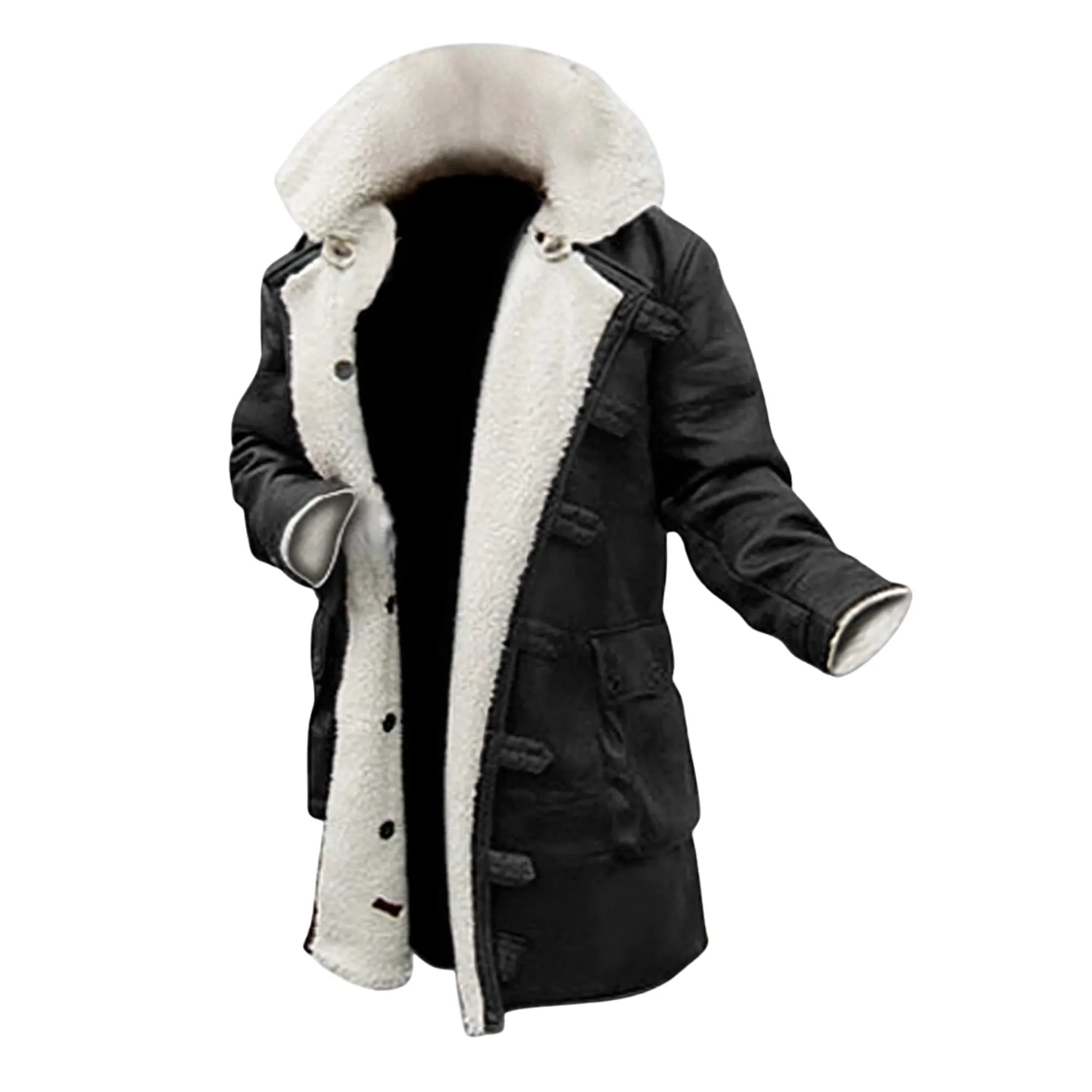 Sowachi Men's Black Sheepskin Leather Sherpa Coat