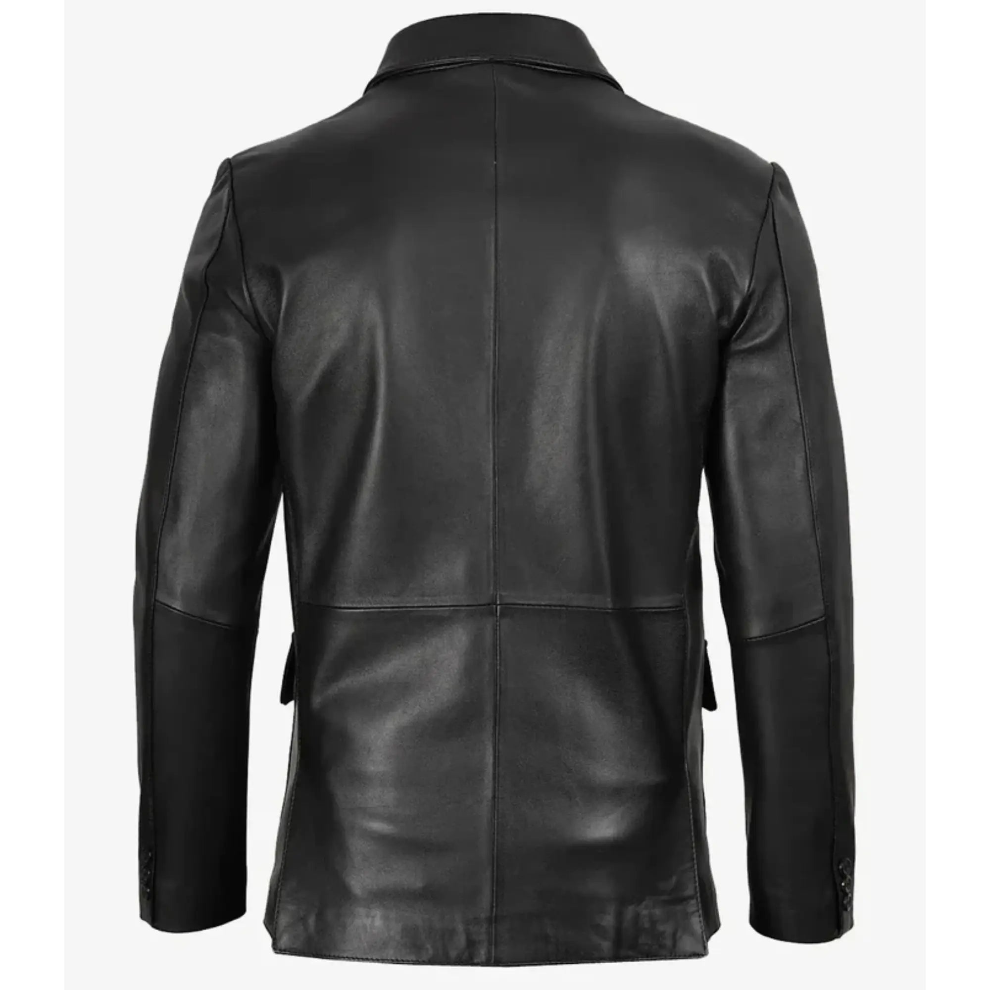 Sowachi Men's Black Three Button Real Leather Blazer