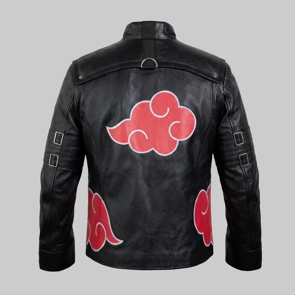 Sowachi Men's Black and Red Anime Inspired Sheepskin Leather Jacket