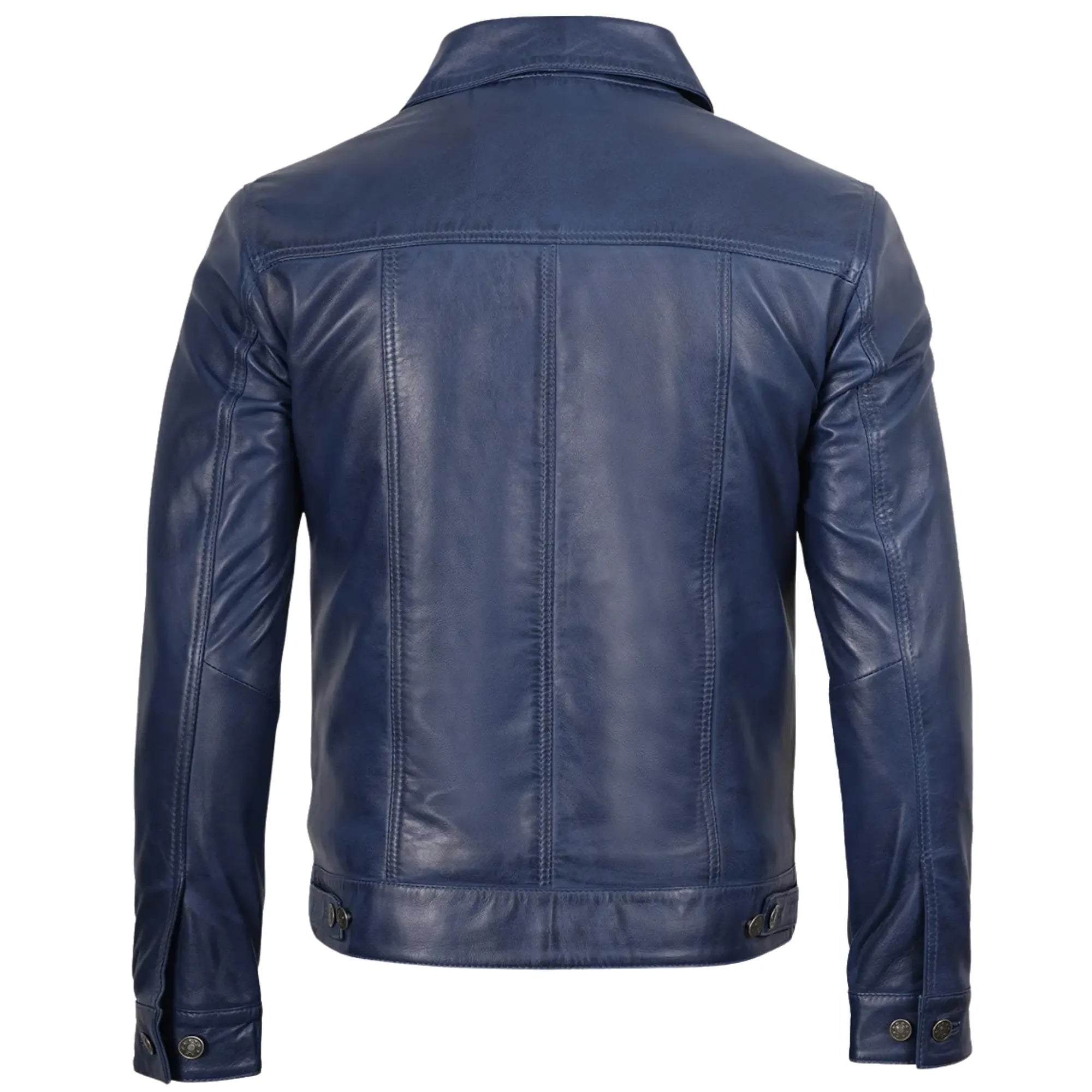 Sowachi Men's Blue Leather Trucker Jacket