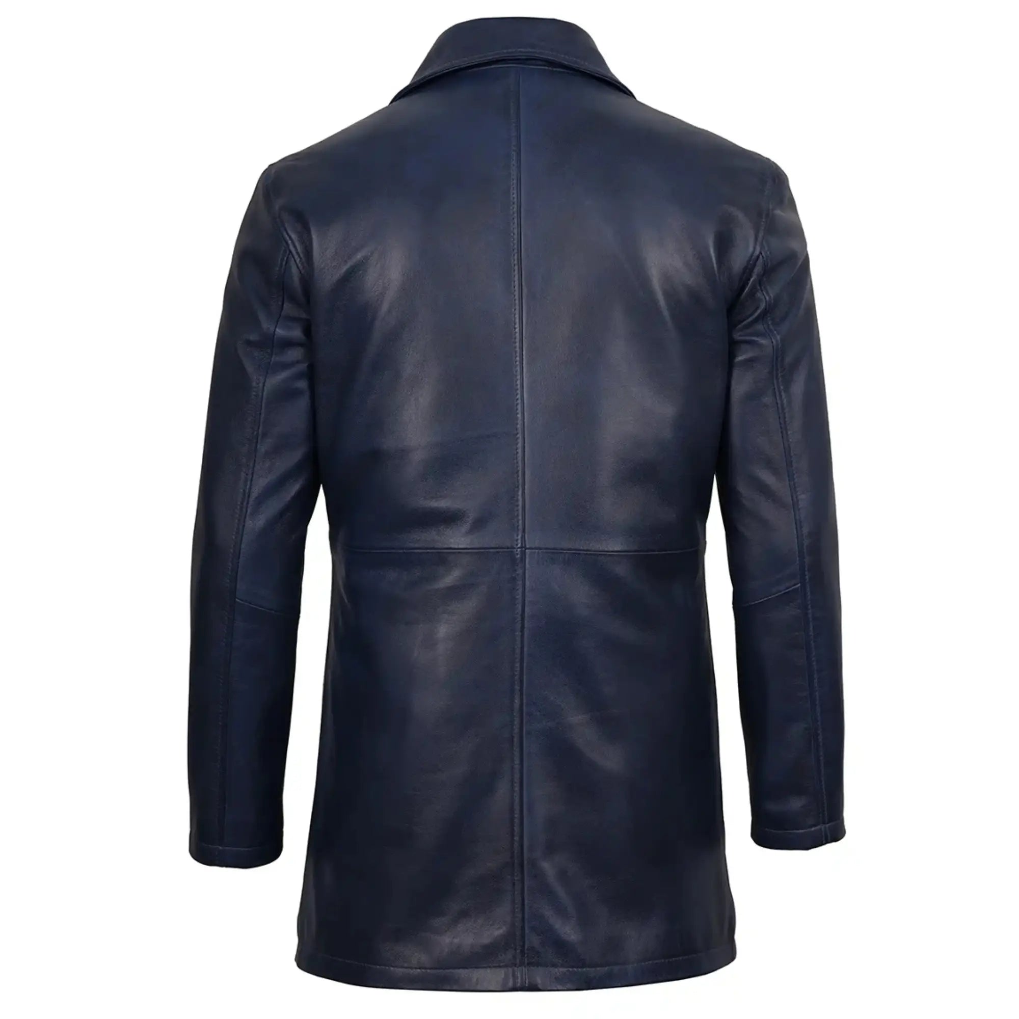 Veldran - Men's Blue Waxed Length Leather Car Coat