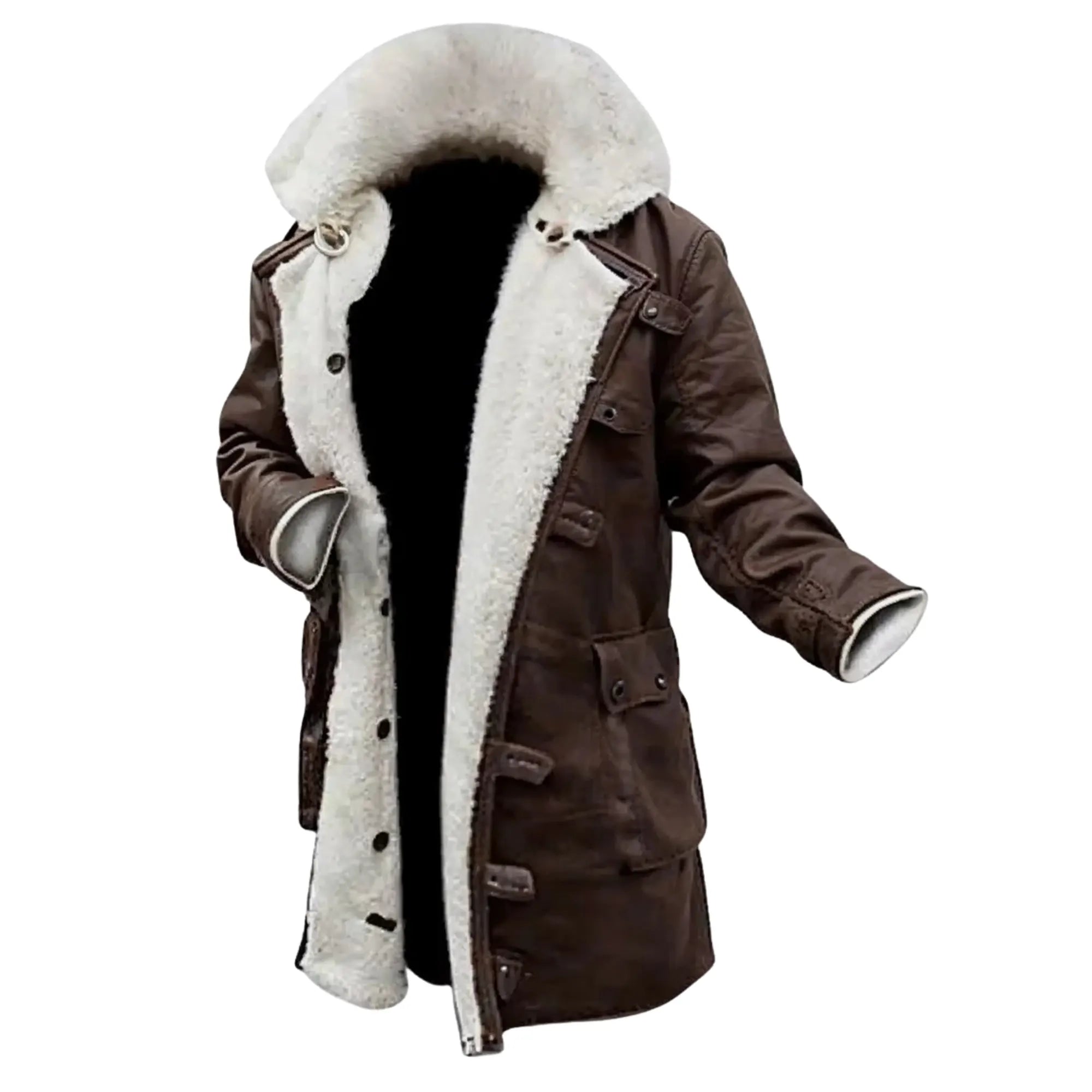 Sowachi Men's Brown Sheepskin Leather Sherpa Lining Coat