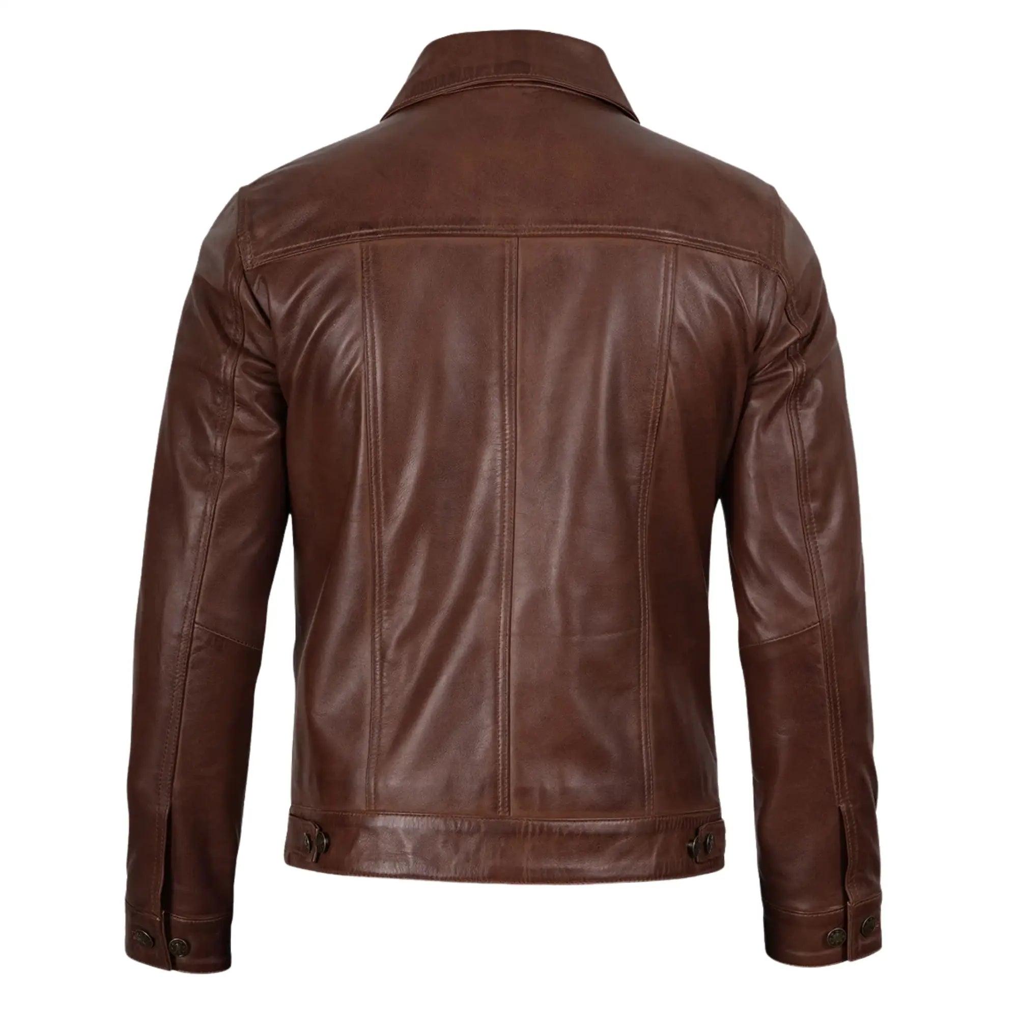 Sowachi Men's  Brown Sheepskin Leather Trucker  Jacket