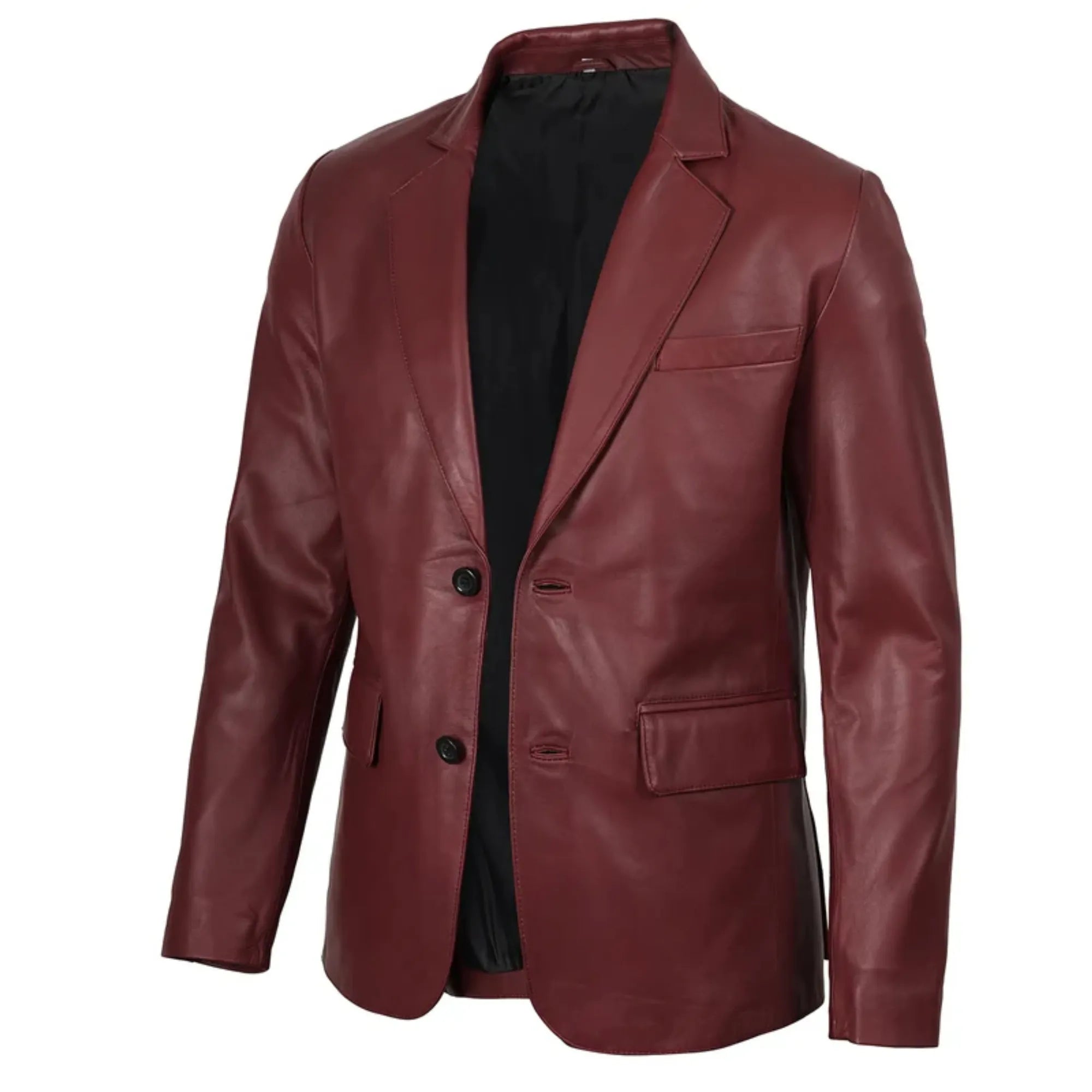 Sowachi Men's Burgundy Real Sheepskin Leather Blazer