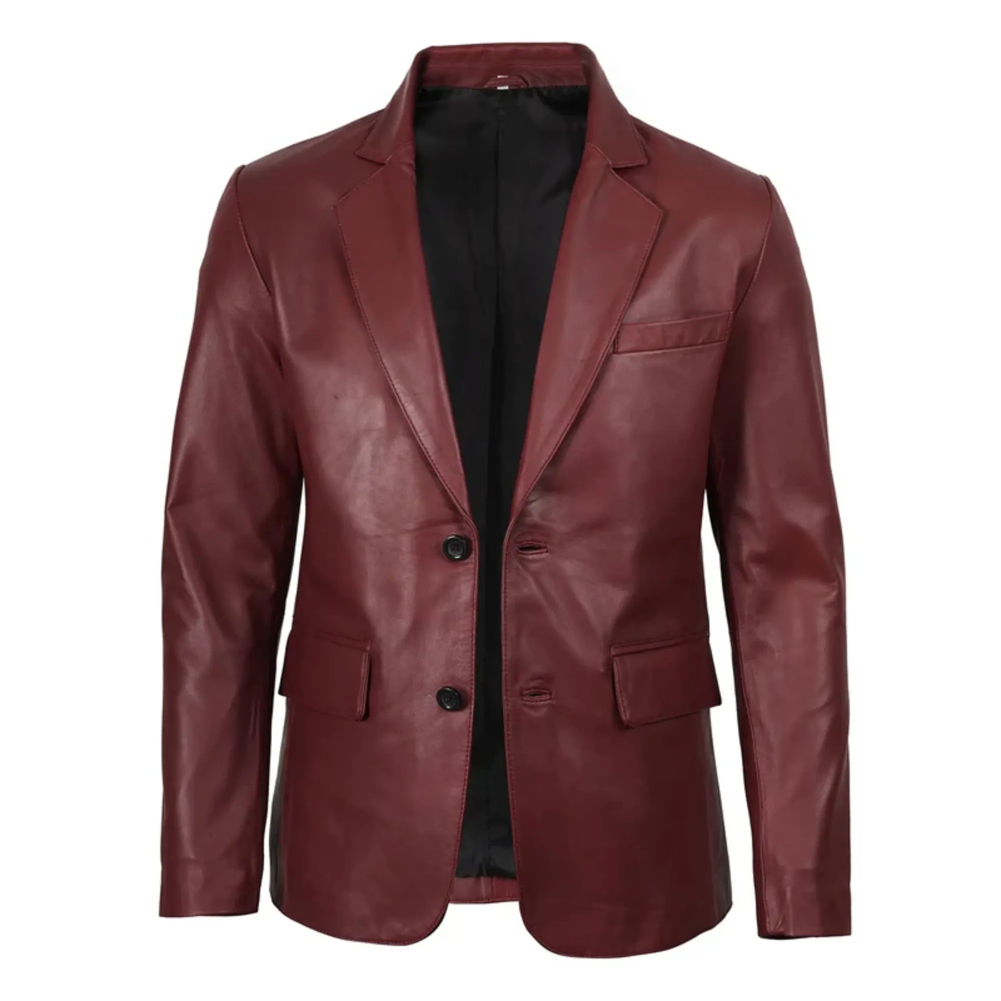 Sowachi Men's Burgundy Real Sheepskin Leather Blazer