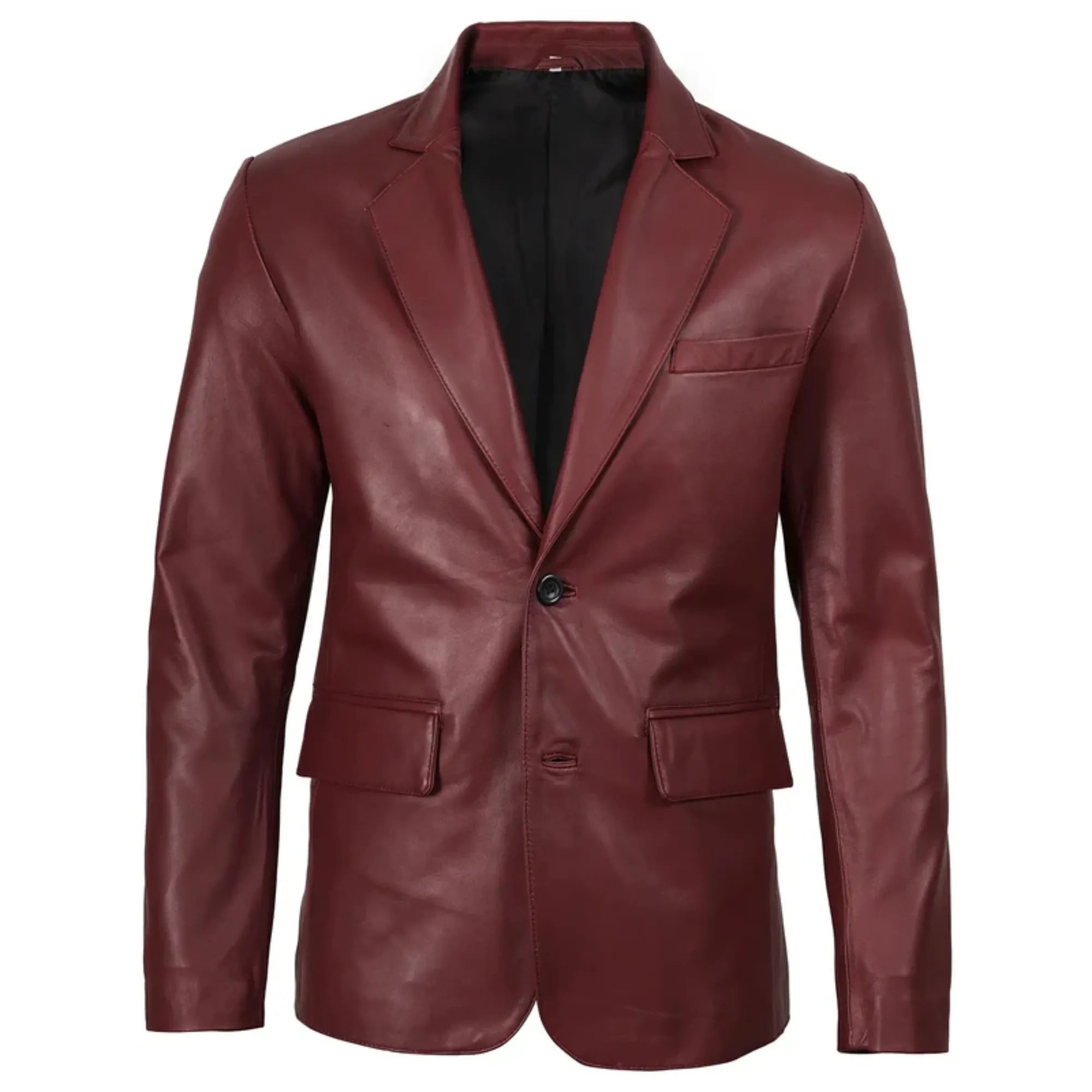 Sowachi Men's Burgundy Real Sheepskin Leather Blazer
