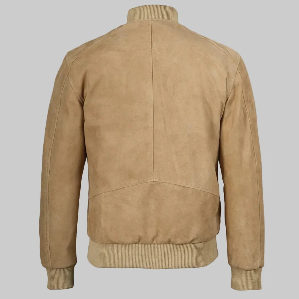 Sowachi Men's Camel Brown Real Suede Leather Bomber Jacket