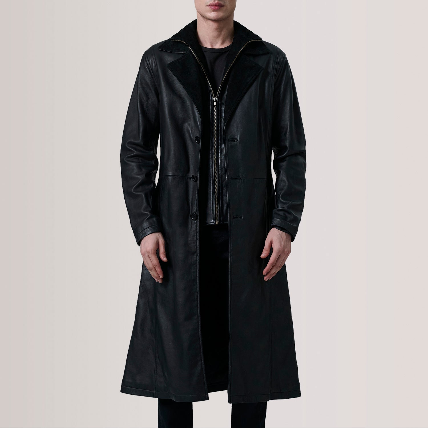 Sowachi Charlton Black Leather Single Breasted Coat