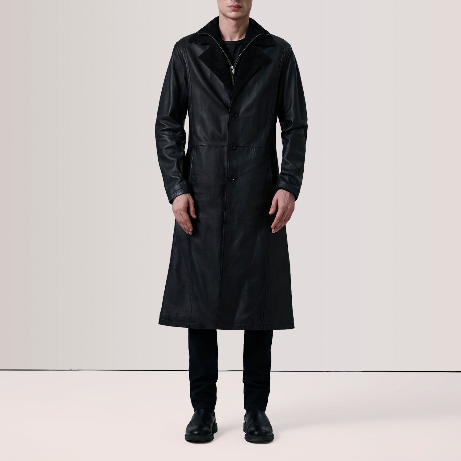 Sowachi Charlton Black Leather Single Breasted Coat