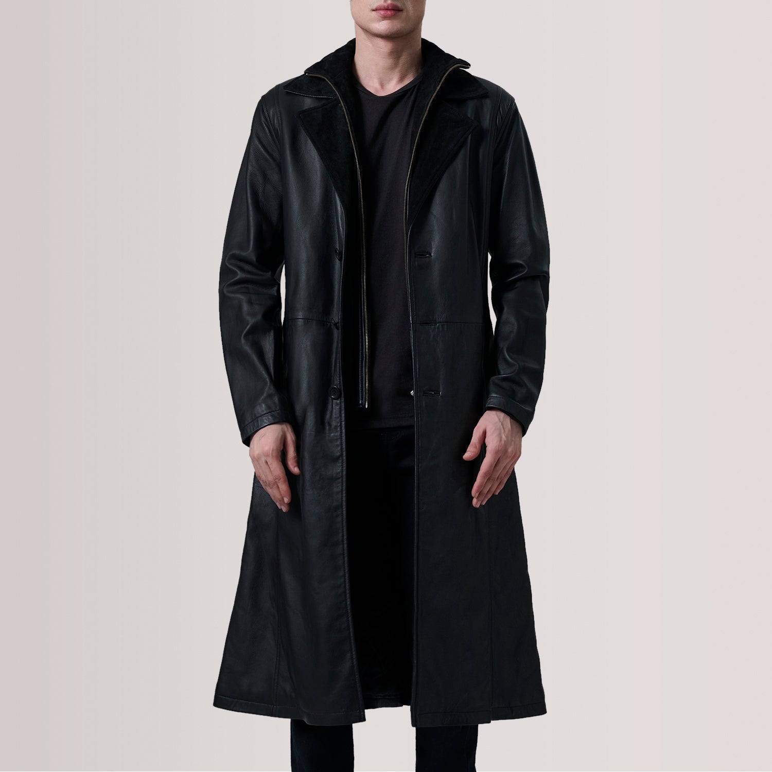 Sowachi Charlton Black Leather Single Breasted Coat