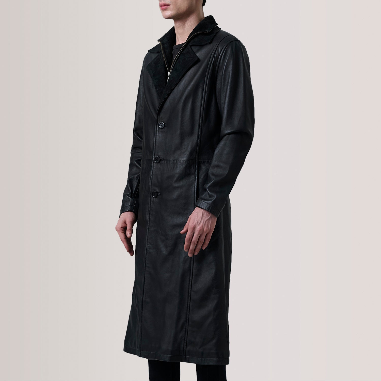 Sowachi Charlton Black Leather Single Breasted Coat
