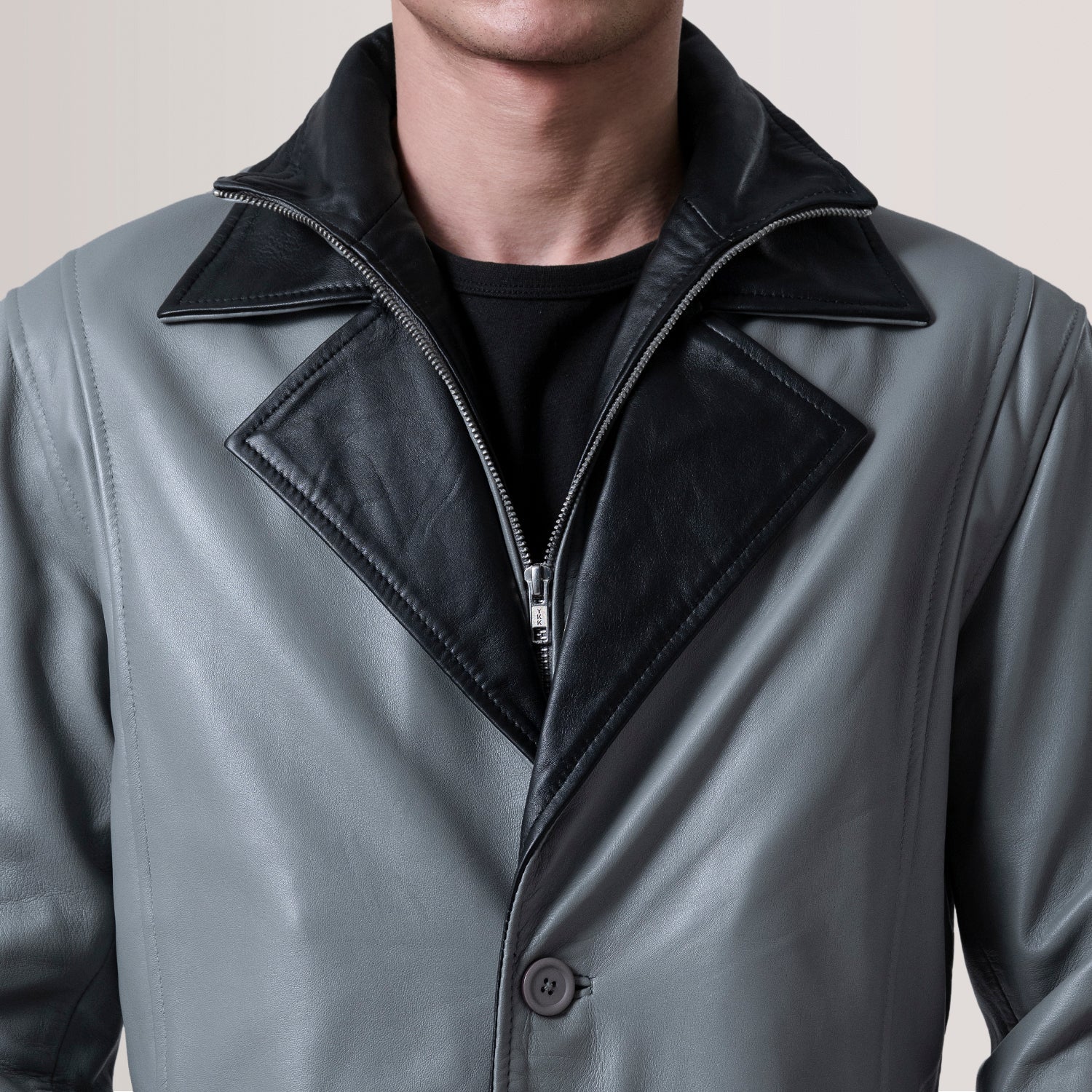 Sowachi Charlton Grey Leather Single Breasted Coat