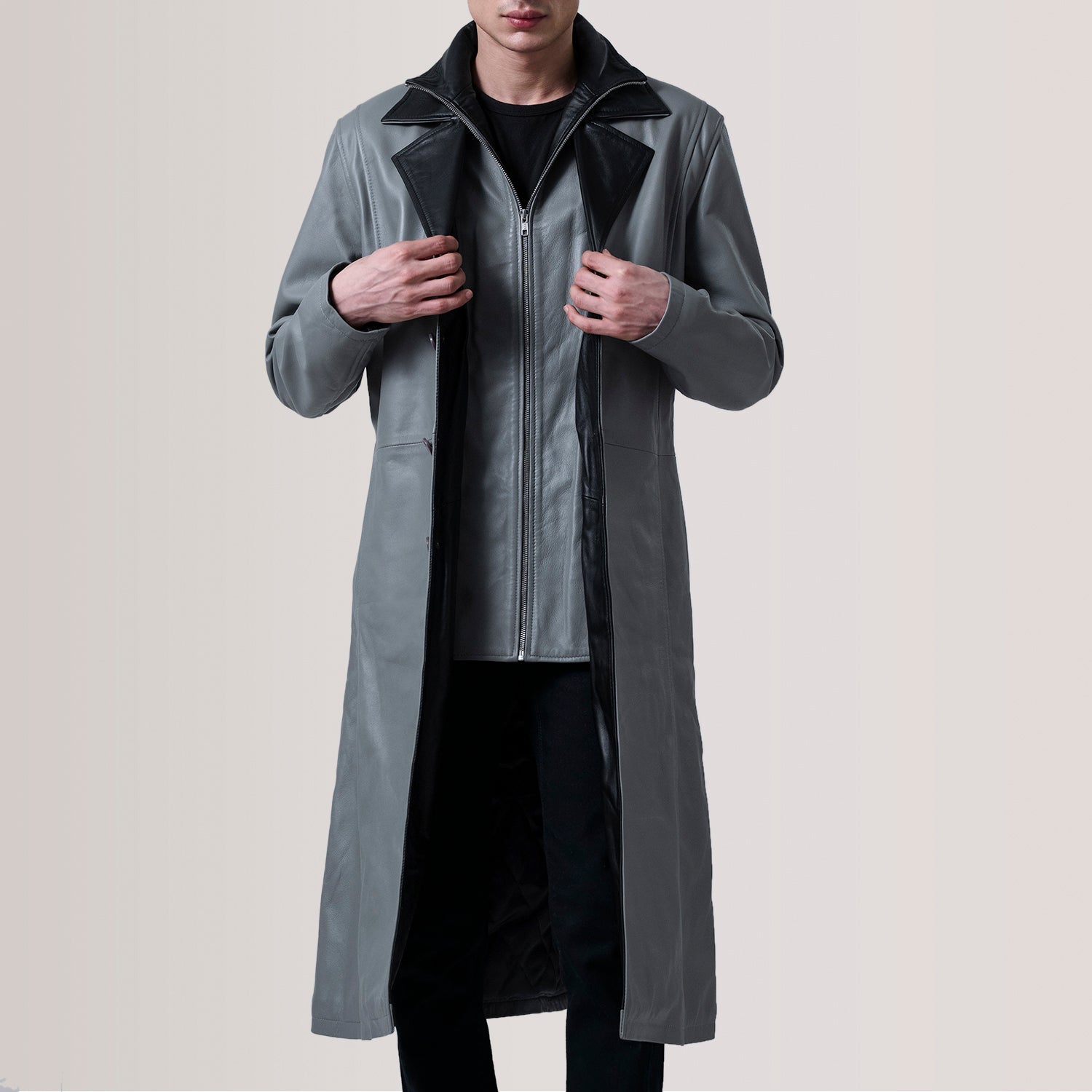 Sowachi Charlton Grey Leather Single Breasted Coat