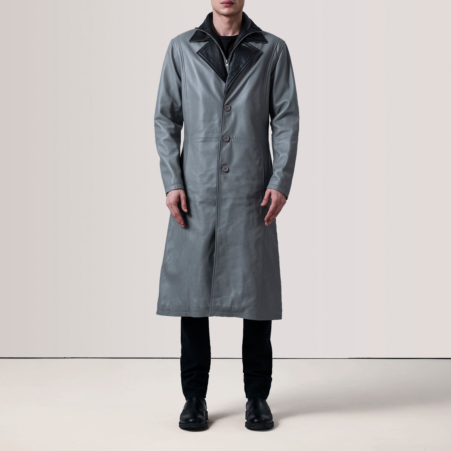 Sowachi Charlton Grey Leather Single Breasted Coat