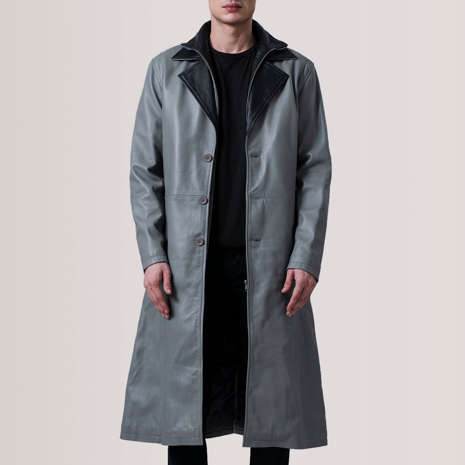 Sowachi Charlton Grey Leather Single Breasted Coat