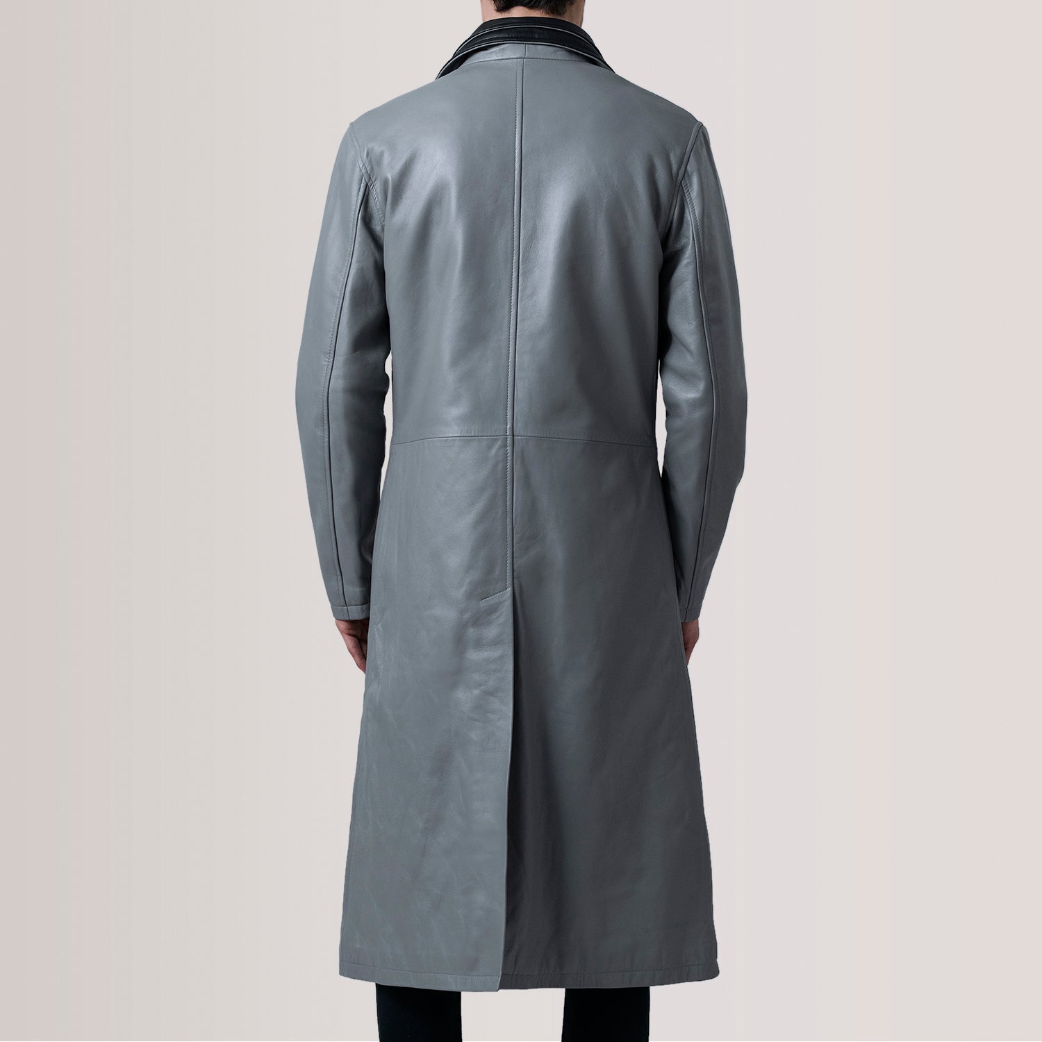 Sowachi Charlton Grey Leather Single Breasted Coat