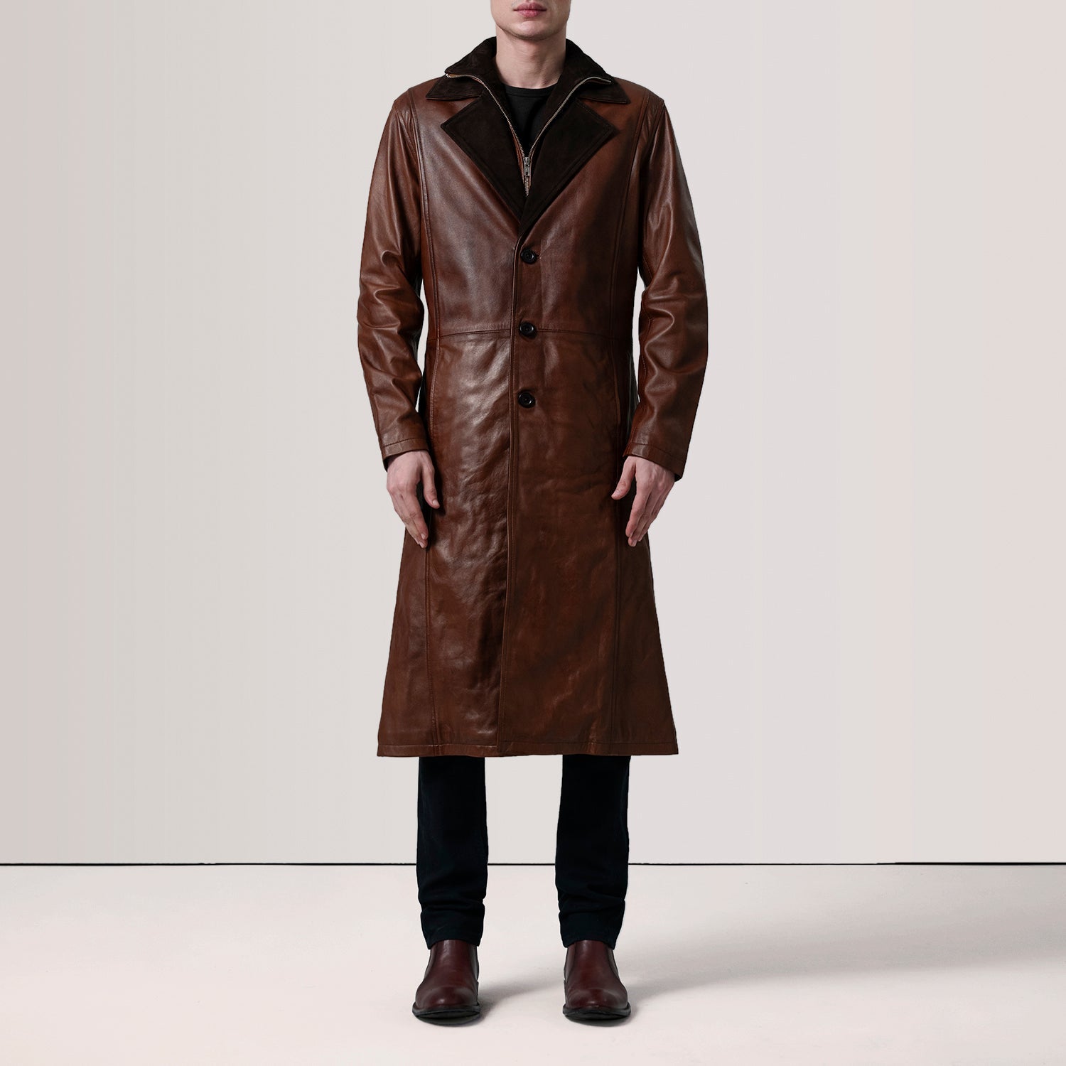 Sowachi Charlton Waxed Brown Leather Single Breasted Coat