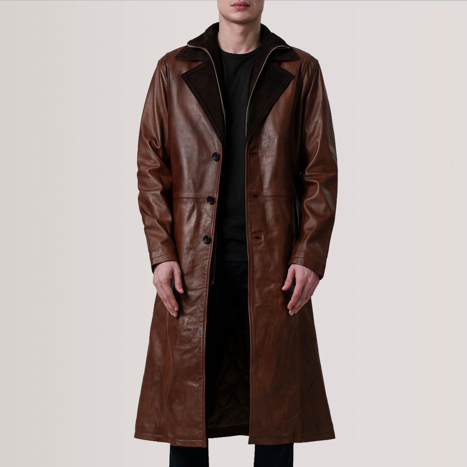 Sowachi Charlton Waxed Brown Leather Single Breasted Coat