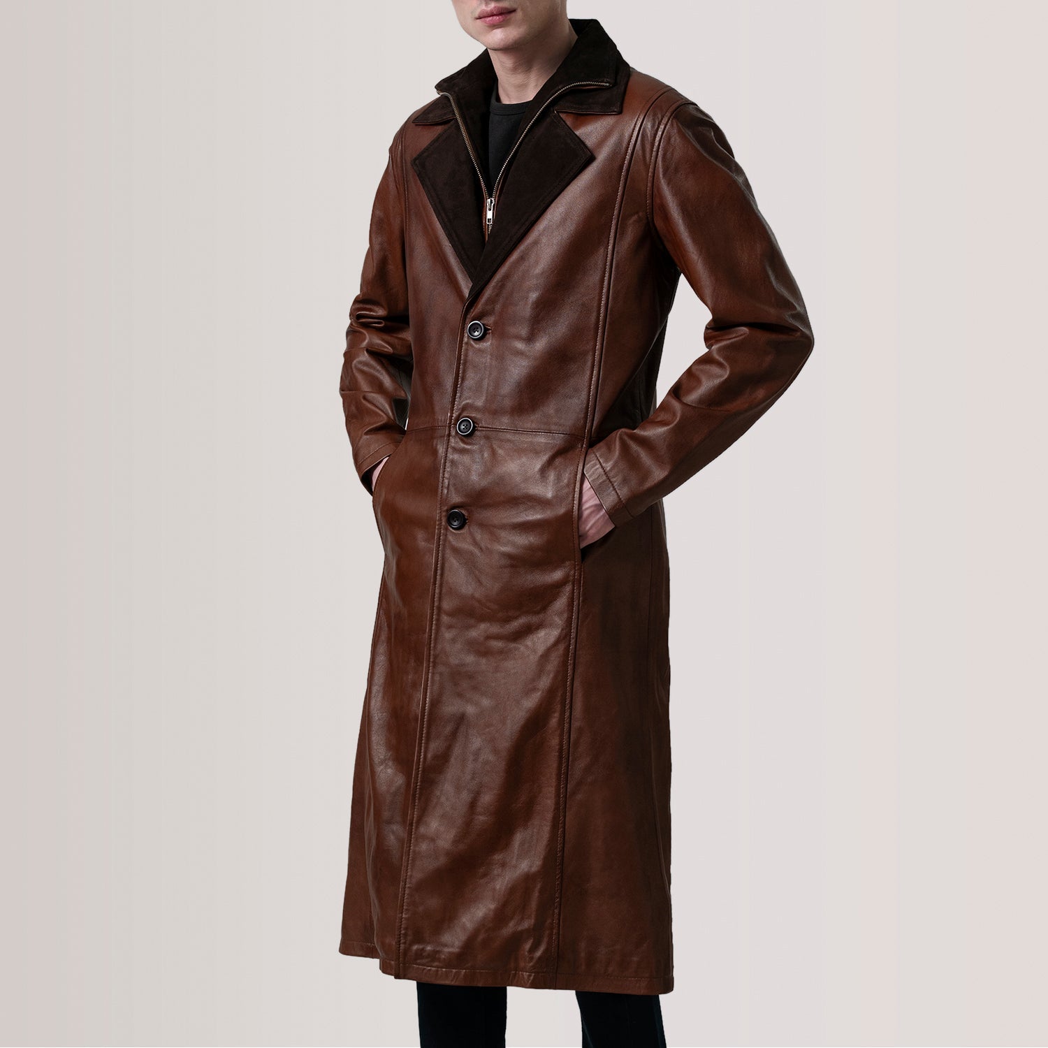 Sowachi Charlton Waxed Brown Leather Single Breasted Coat