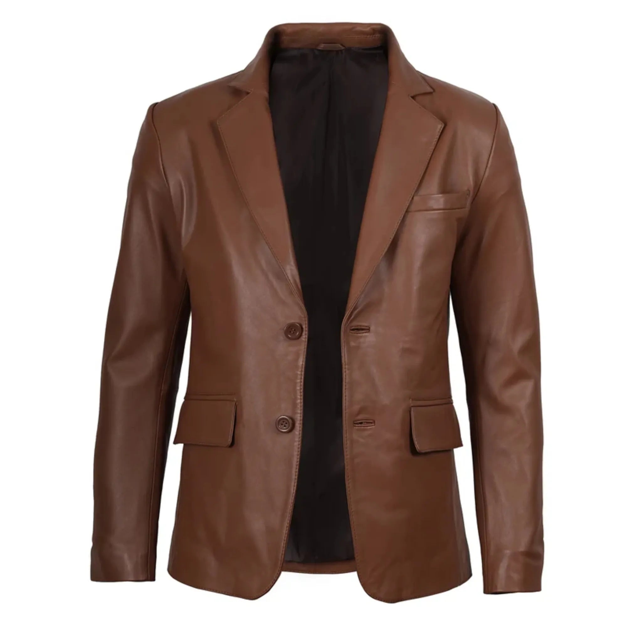 Sowachi Men's Cognac Brown Real Leather Blazer