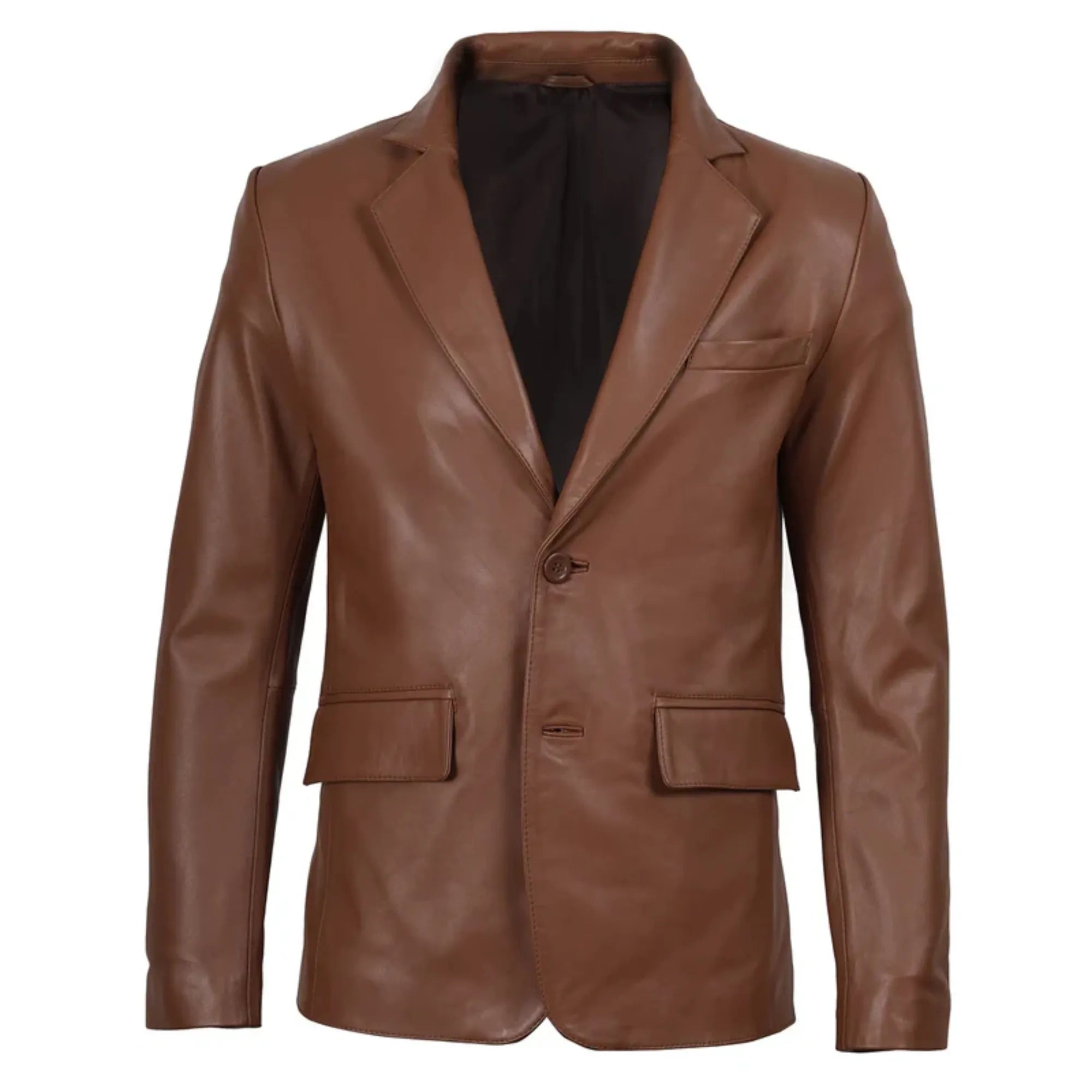 Sowachi Men's Cognac Brown Real Leather Blazer