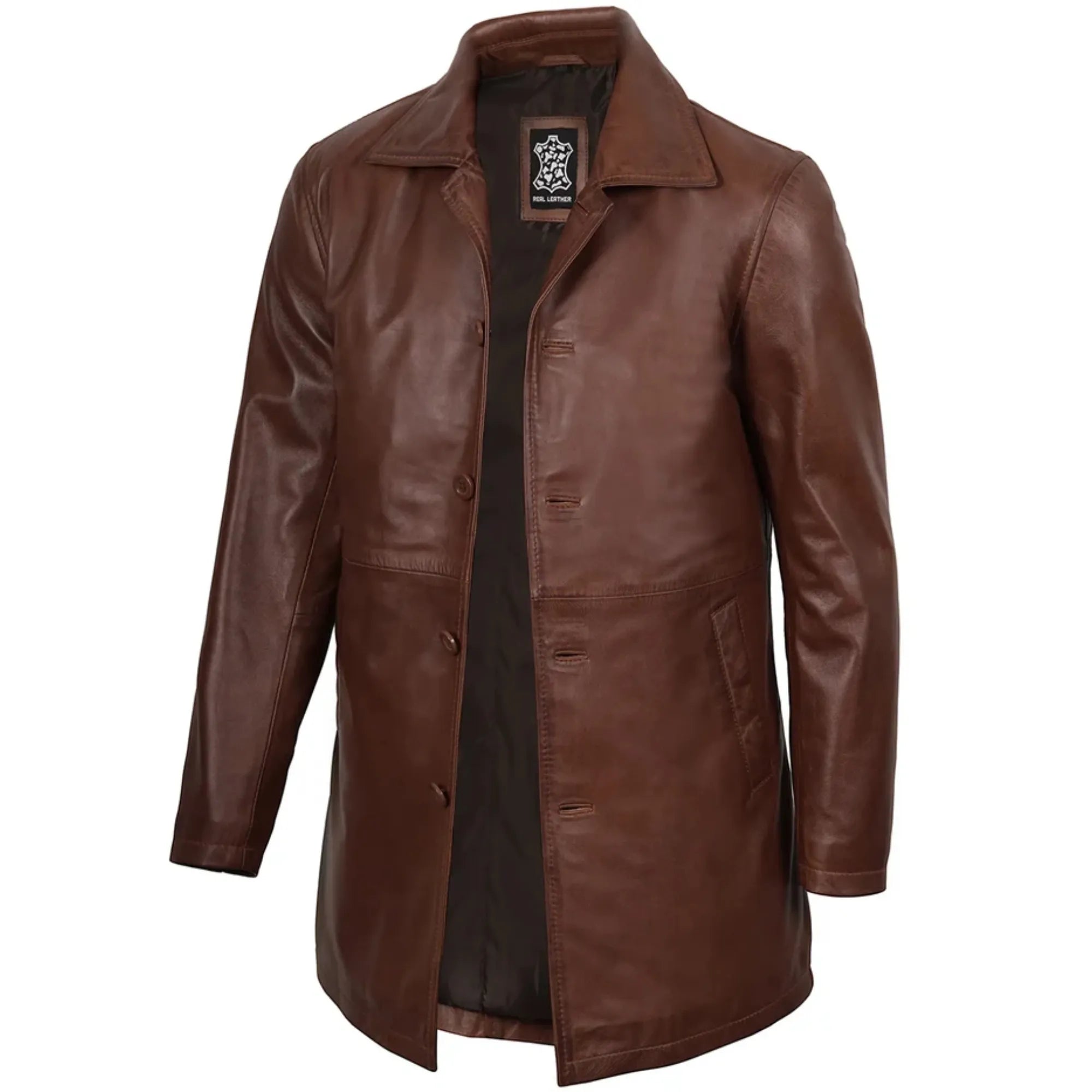 Sowachi Uldren - Men's Dark Brown Sheepskin Leather Car Coat