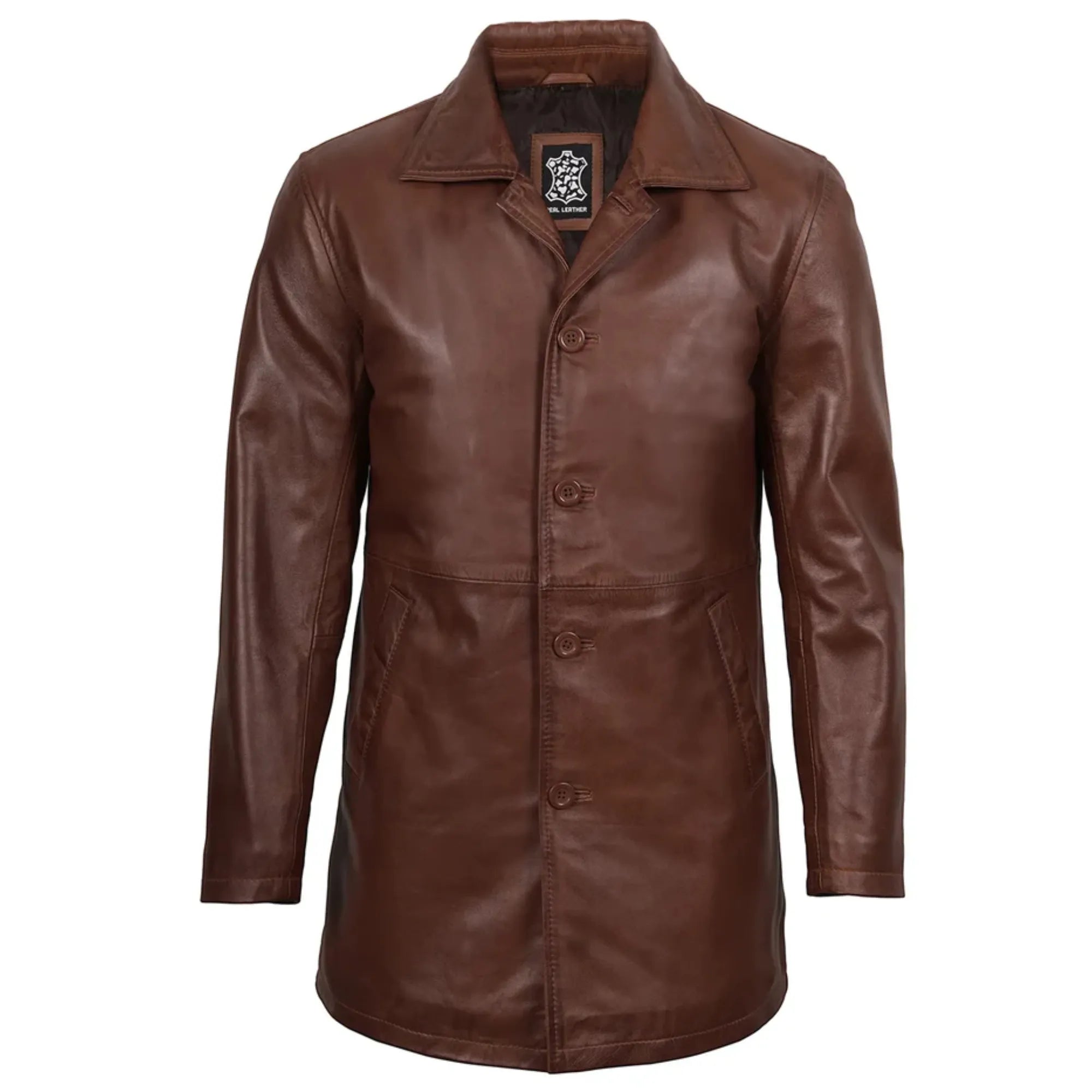 Sowachi Uldren - Men's Dark Brown Sheepskin Leather Car Coat