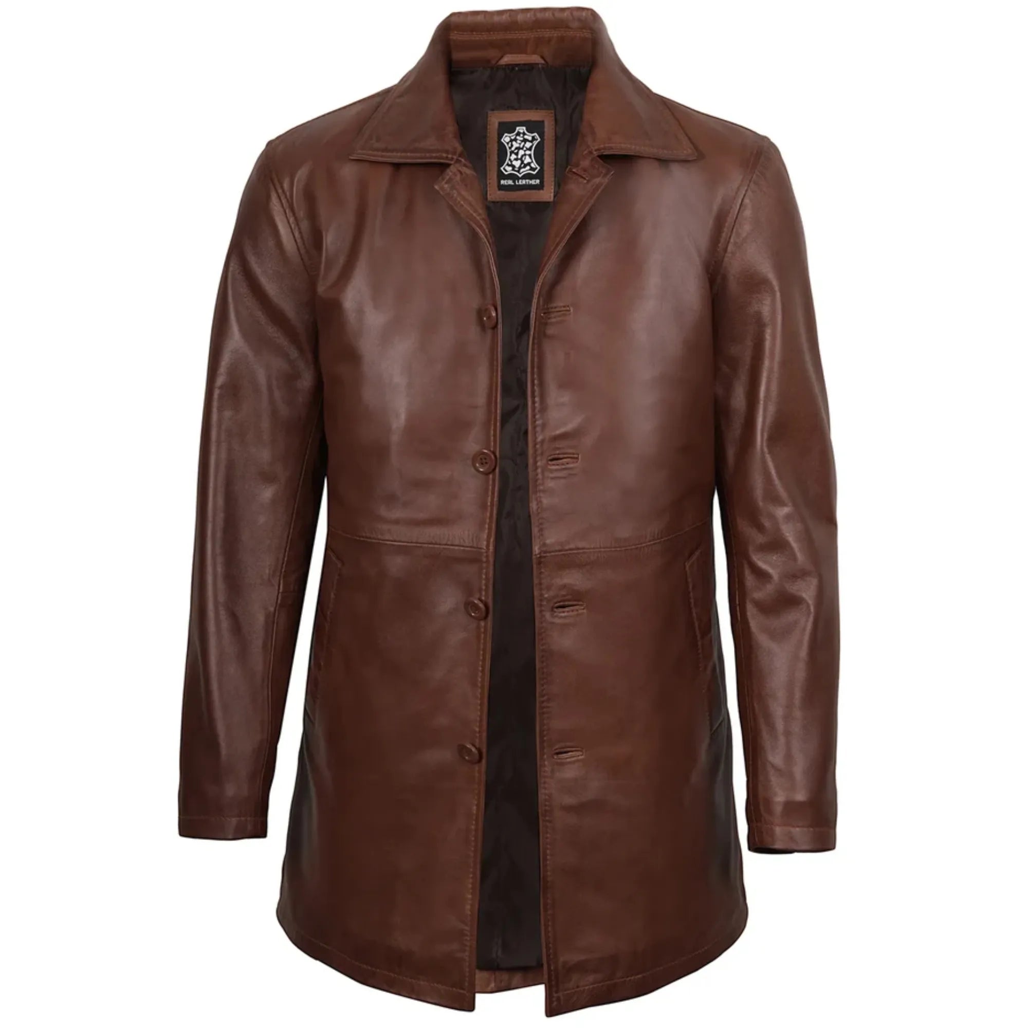 Sowachi Uldren - Men's Dark Brown Sheepskin Leather Car Coat