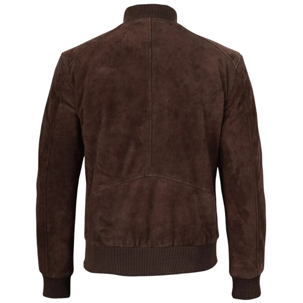 Sowachi Men's Dark Brown Suede Leather Bomber Jacket