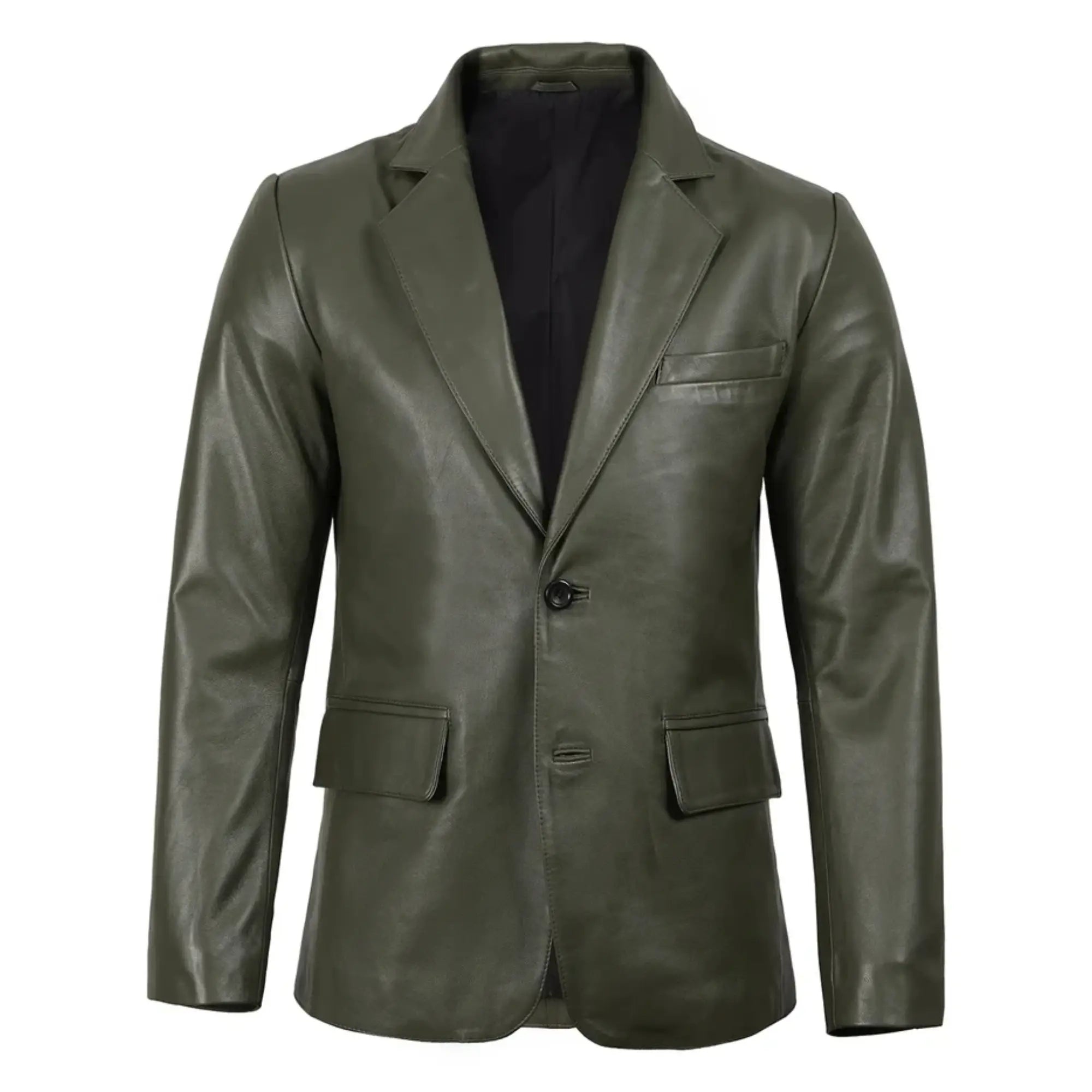 Sowachi Men's Dark Green Real Leather Blazer