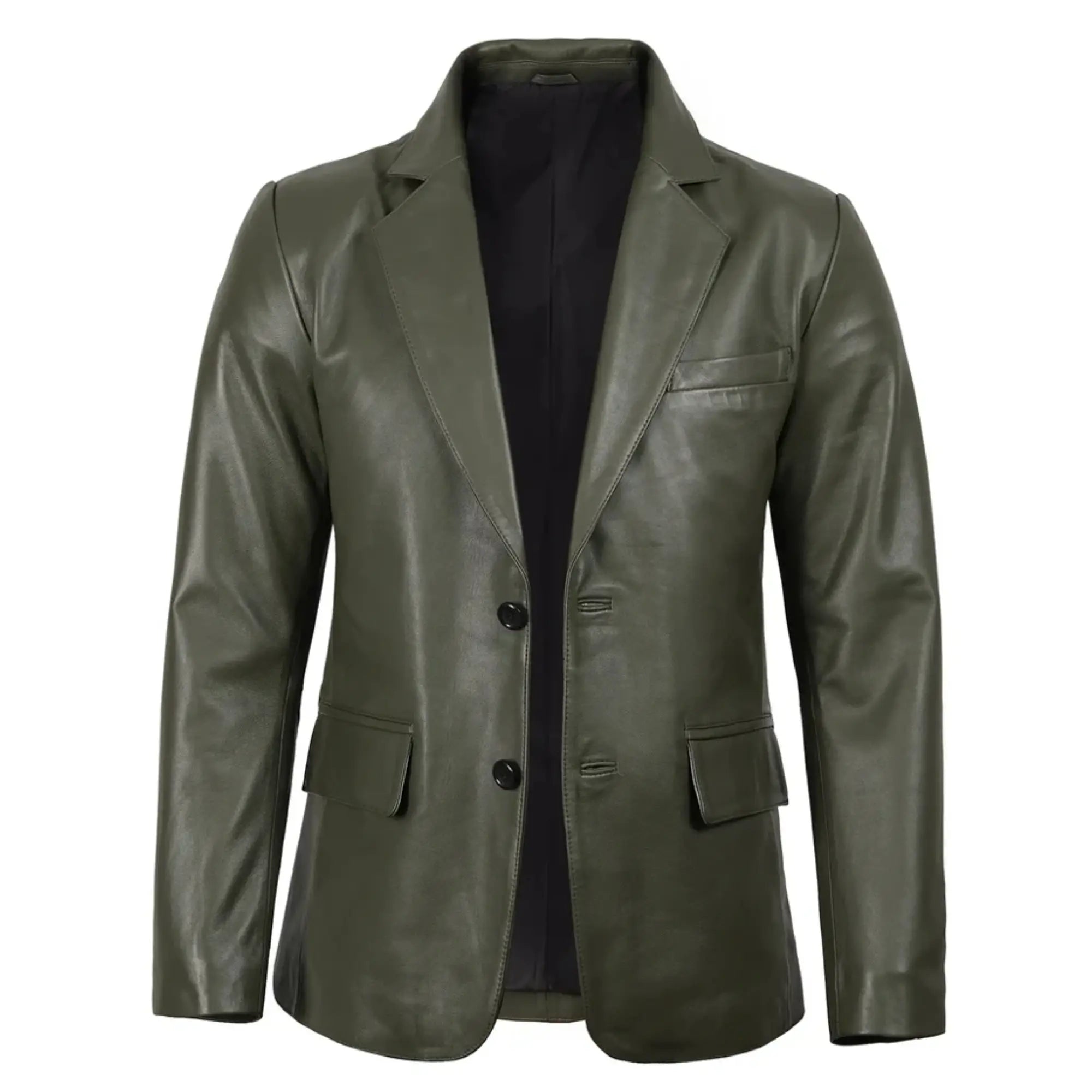 Sowachi Men's Dark Green Real Leather Blazer