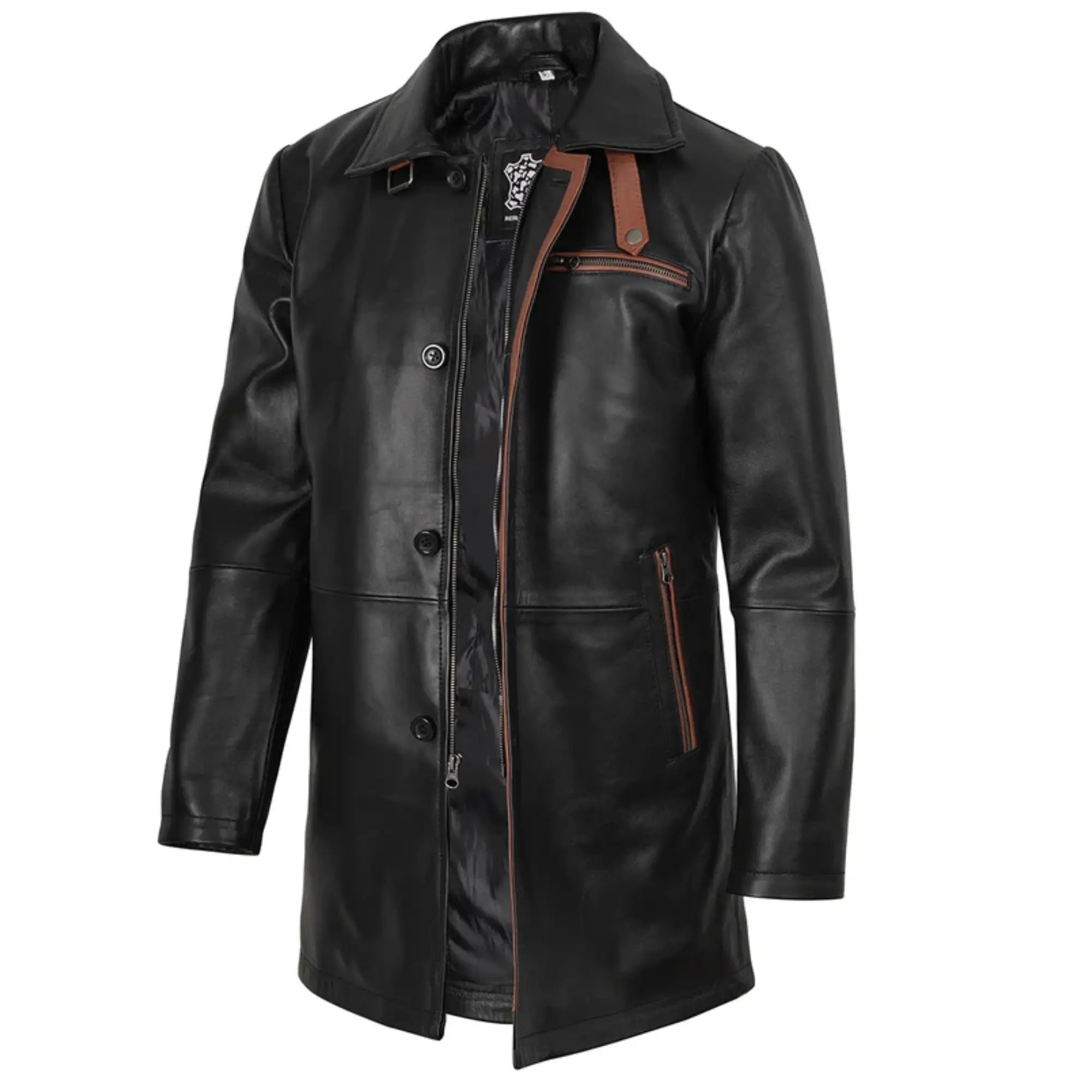 Sowachi Rervic - Men's Black Real Leather Car Coat