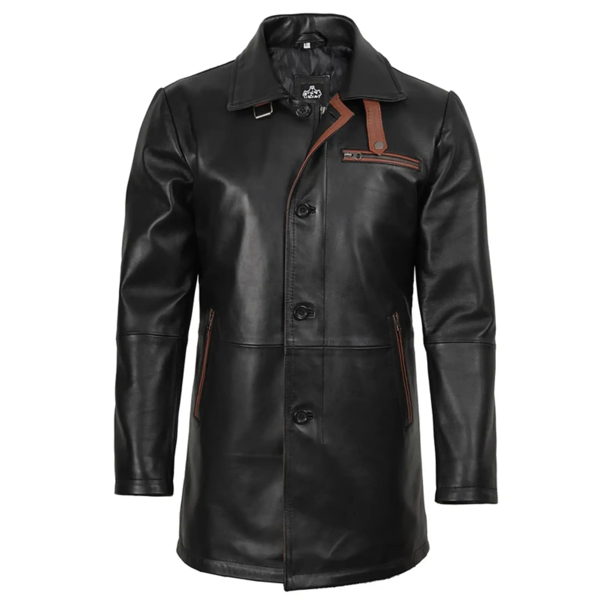 Sowachi Rervic - Men's Black Real Leather Car Coat
