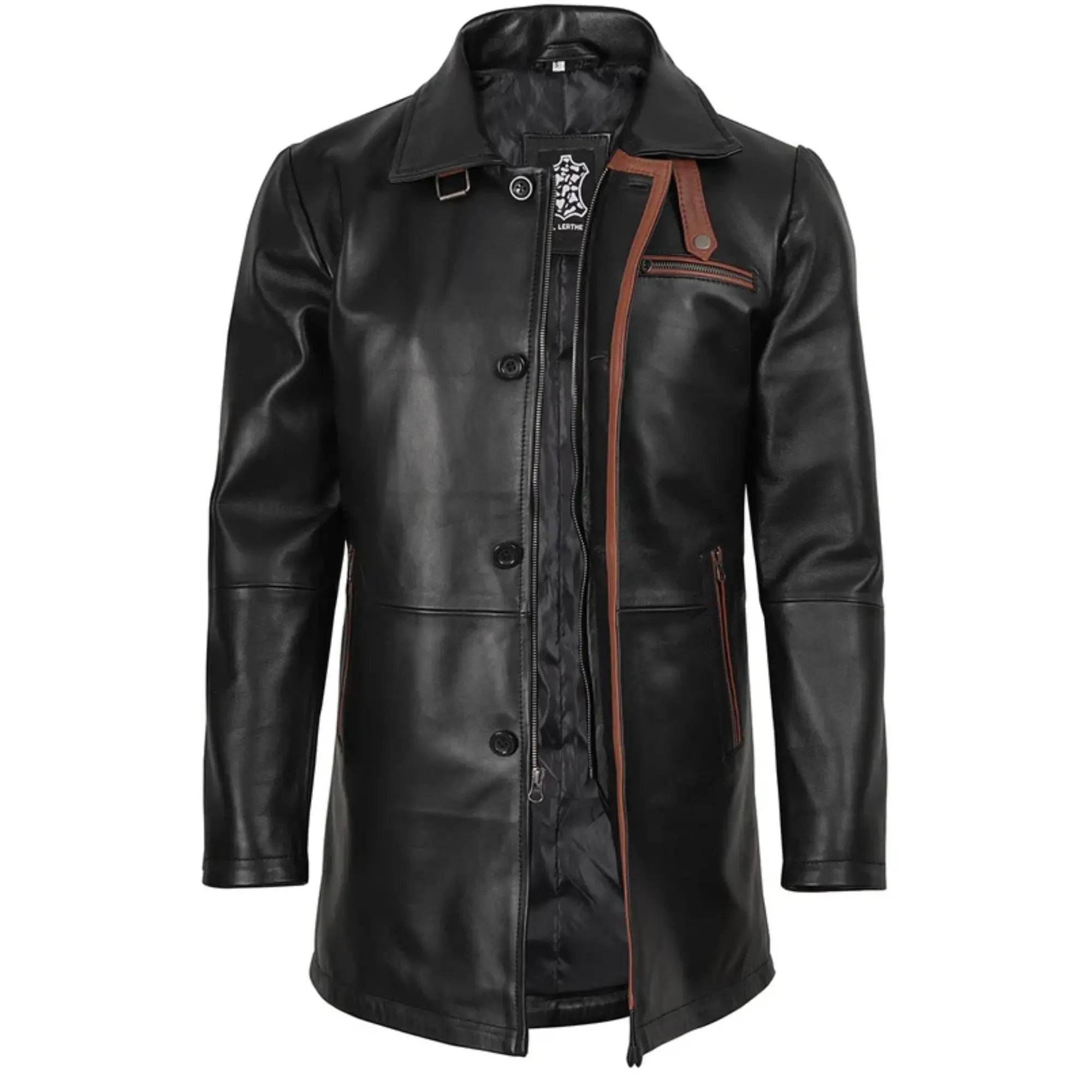 Sowachi Rervic - Men's Black Real Leather Car Coat