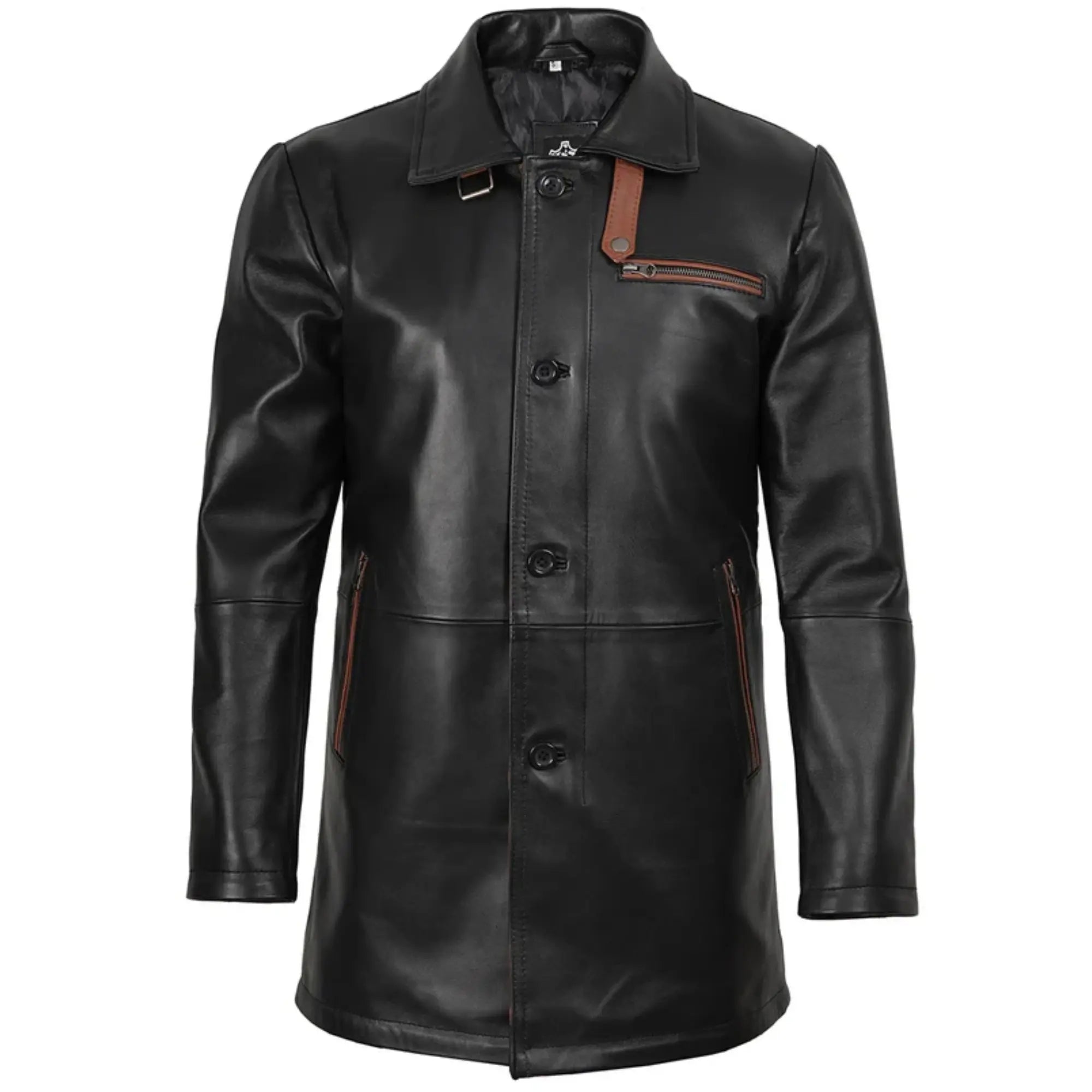 Sowachi Rervic - Men's Black Real Leather Car Coat