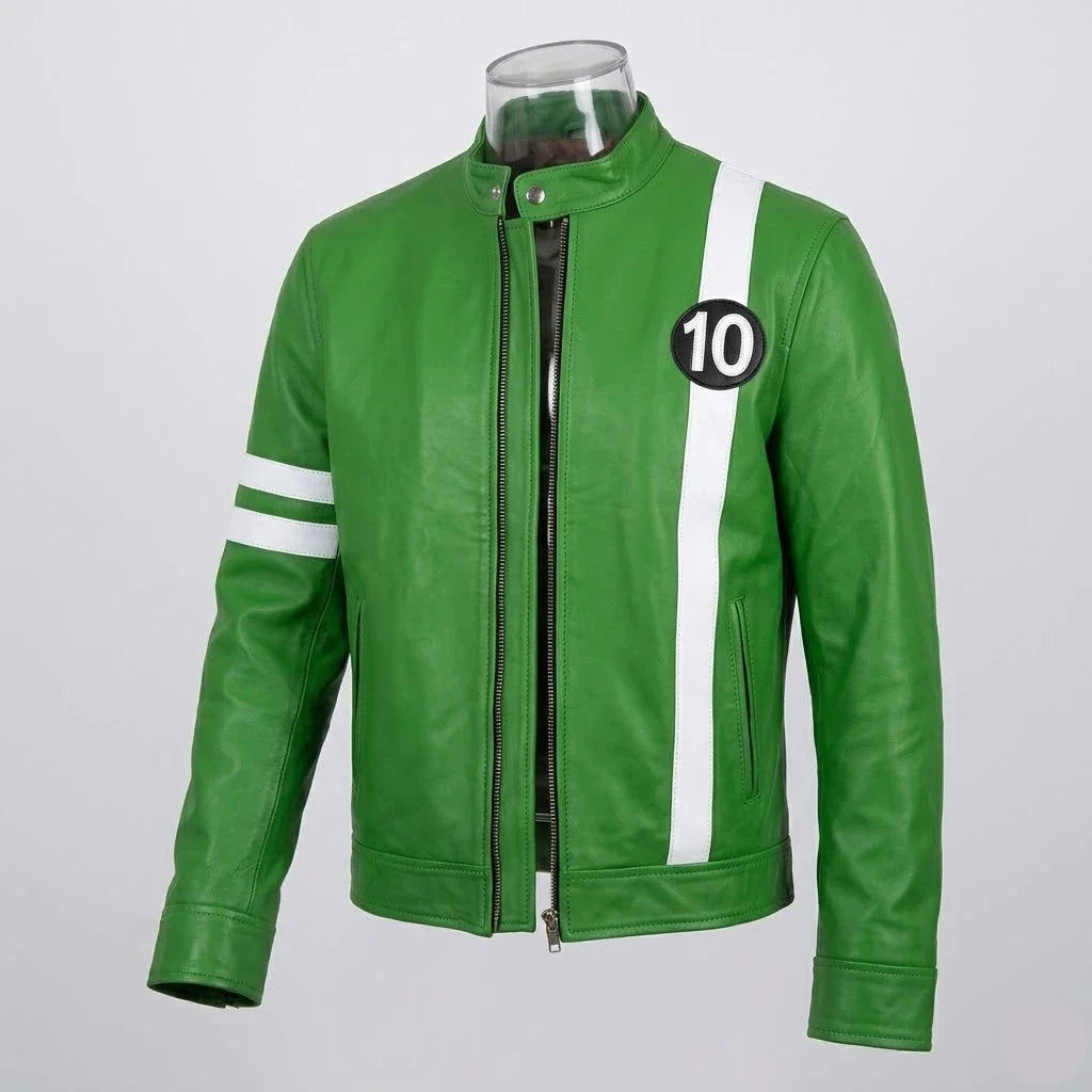 Sowachi Men's Green Sheepskin Super-Hero Inspired Leather Jacket